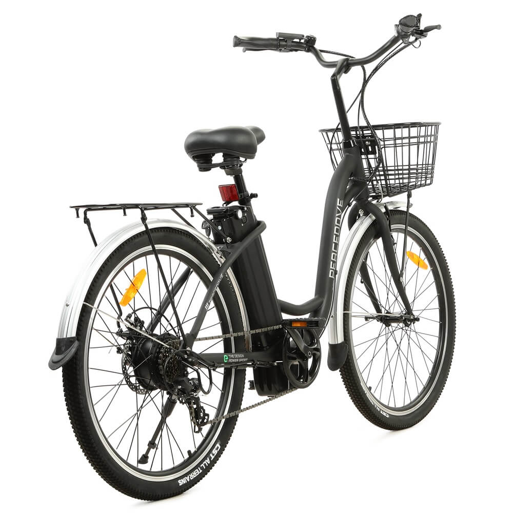 Ecotric 26inch Black Peacedove electric city bike with basket and rear rack - Image 6