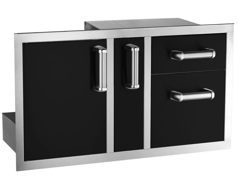 Fire Magic Echelon Flush 36-Inch Black Access Door With Platter Storage And Double Drawer With Soft Close