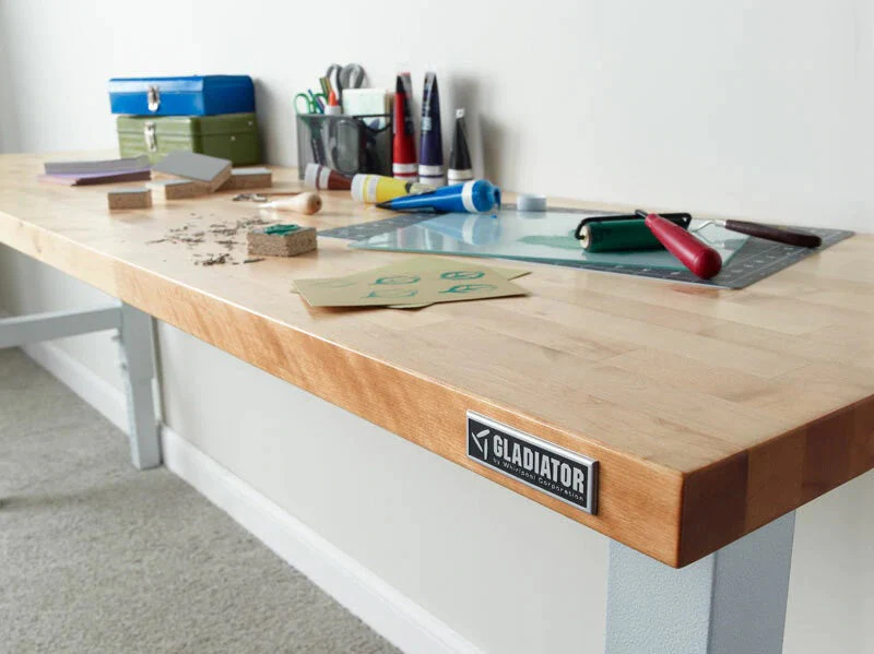 Gladiator Premier White 8 ft Adjustable Height Hardwood Workbench - Image 3