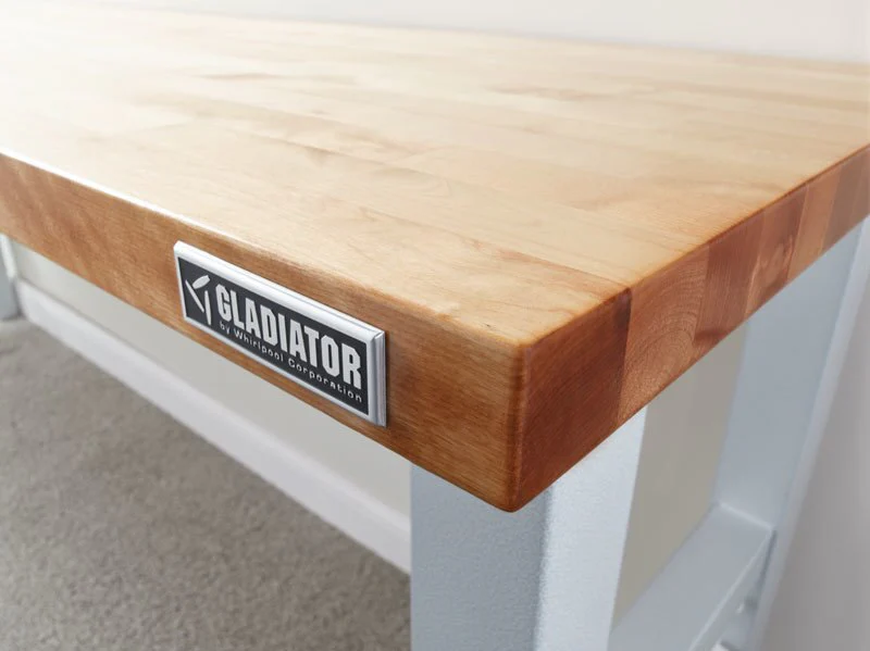Gladiator Premier White 8 ft Adjustable Height Hardwood Workbench - Image 4