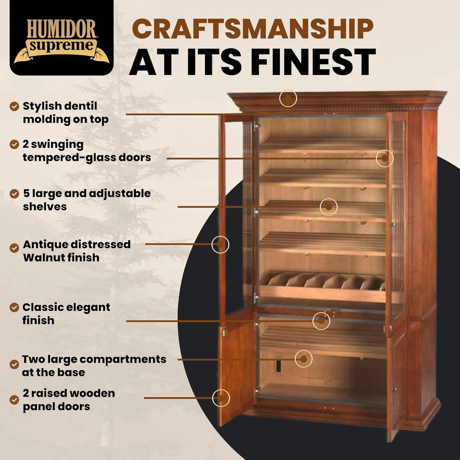 Humidor Supreme Commercial Humidor Cabinet Walnut Finish 5000 Cigar Capacity - Image 2