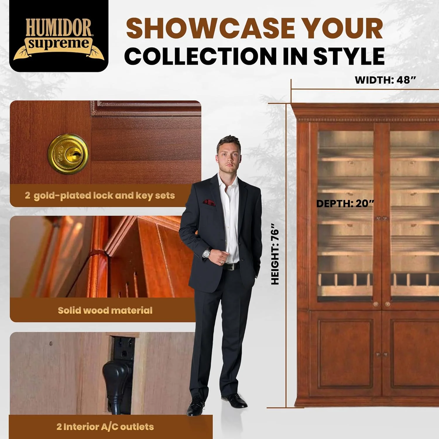 Humidor Supreme Commercial Humidor Cabinet Walnut Finish 5000 Cigar Capacity - Image 3