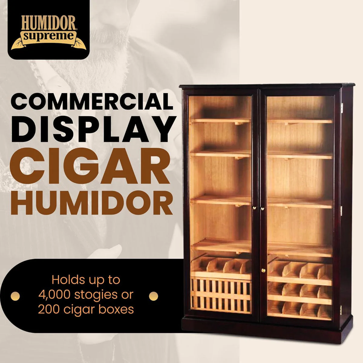Humidor Supreme Mahogany Commercial Humidor Cabinet 4,000 Cigar Capacity - Image 3