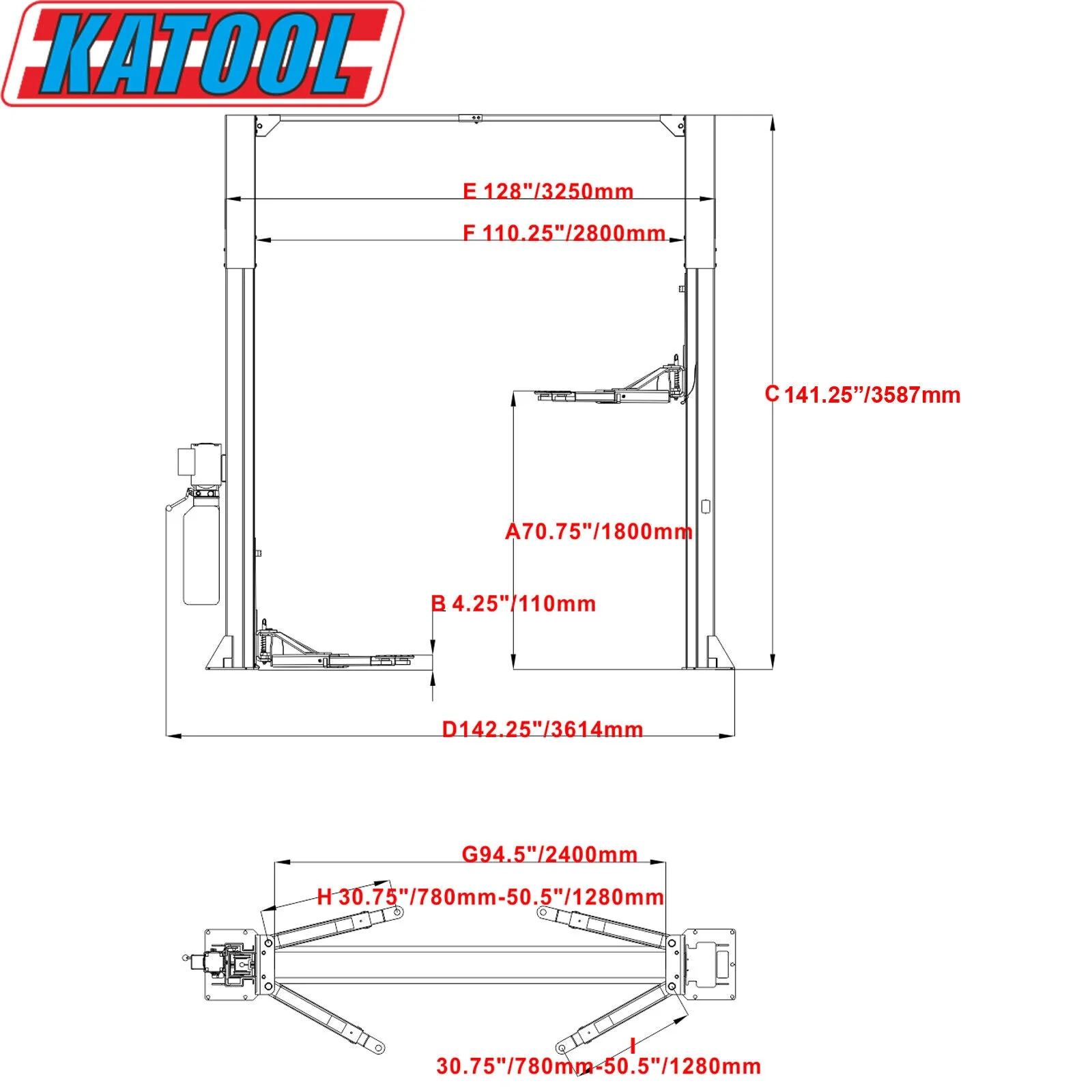 Katool KT-M110 11,000 lb Two-Post Clear-Floor Car Lift - Image 9