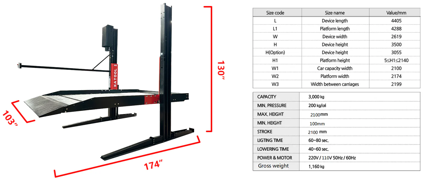 Katool KT-P2700 6600 lbs Two Post Floor Plate Car Parking Lift - Image 14