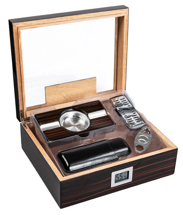 Prestige Import Group Kensington 75‑Count Glass Top Desktop Humidor Gift Set with Accessories - Image 2
