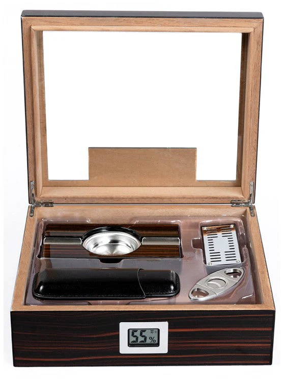 Prestige Import Group Kensington 75‑Count Glass Top Desktop Humidor Gift Set with Accessories - Image 4