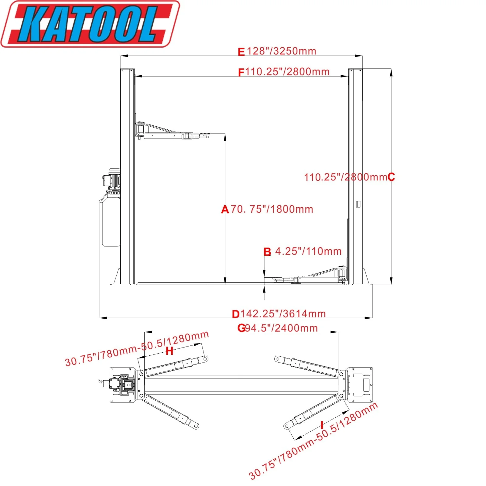 Katool KT-H100 Two-Post Vehicle Lift 10,000 lb Capacity Commercial Garage Lift - Image 6