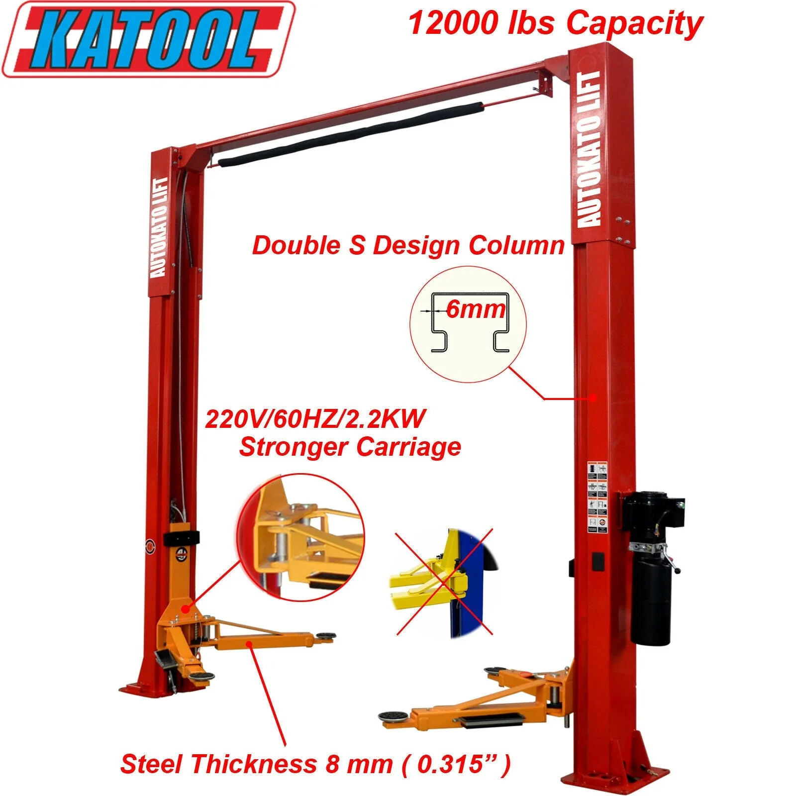 Katool KT-M120 12,000 lb Two-Post Clear-Floor Vehicle Lift Heavy Duty - Image 2