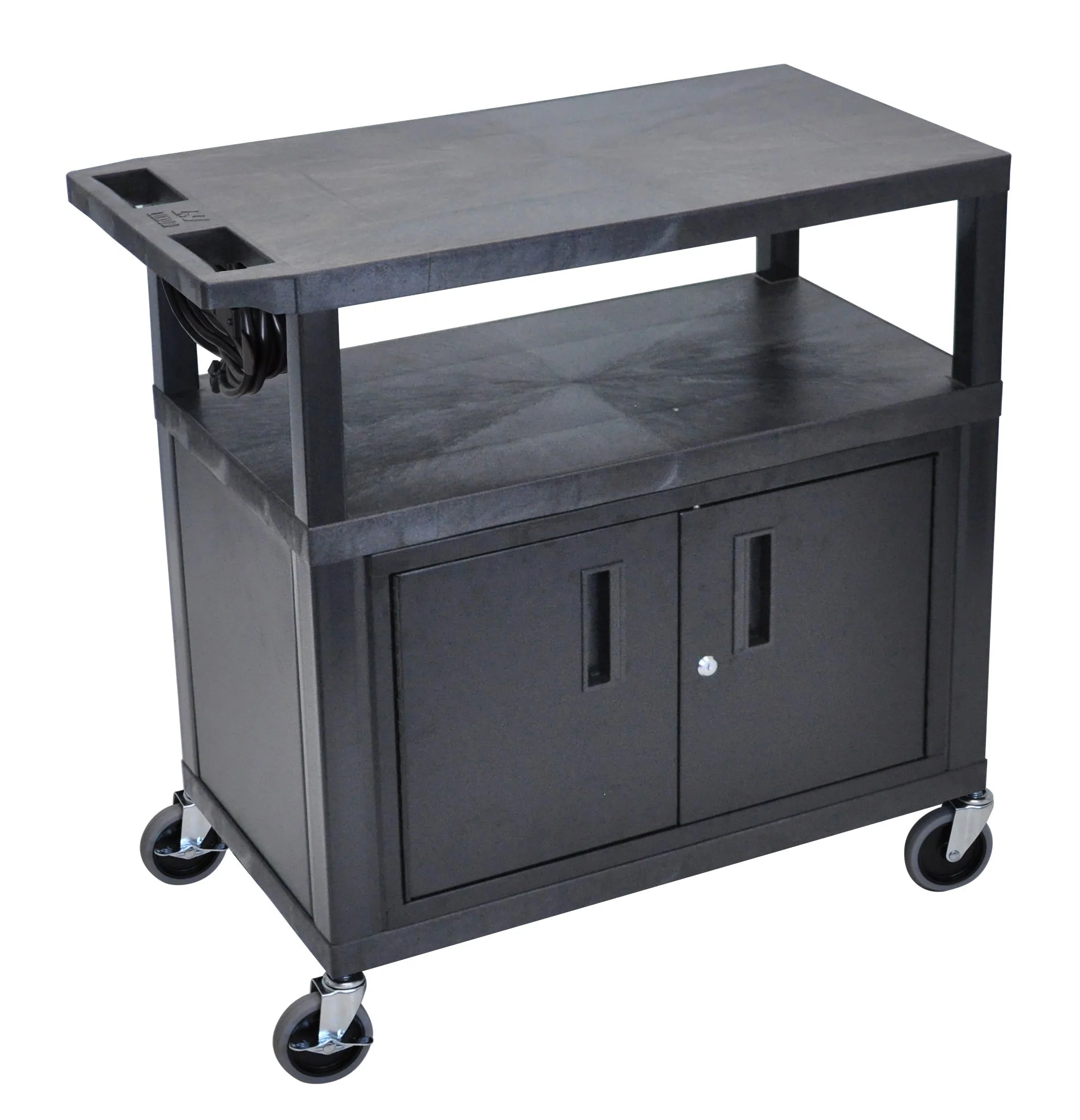 Luxor 3 Flat Shelves W/ Cabinet & Pullout Shelf Black Presentation Station
