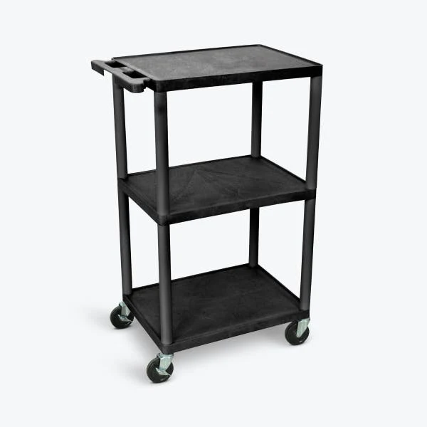 Luxor 42in H 3-Shelf Plastic Utility Cart - UCPL2-B