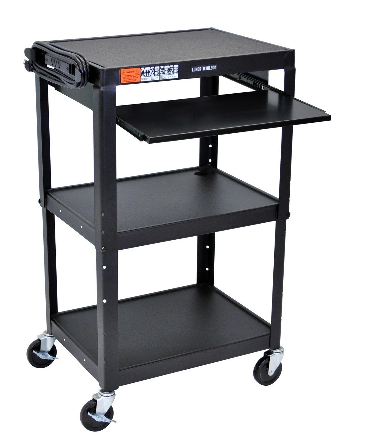Luxor Adjustable Height Black Metal A/V Cart w/ Pullout Keyboard Tray - Image 11