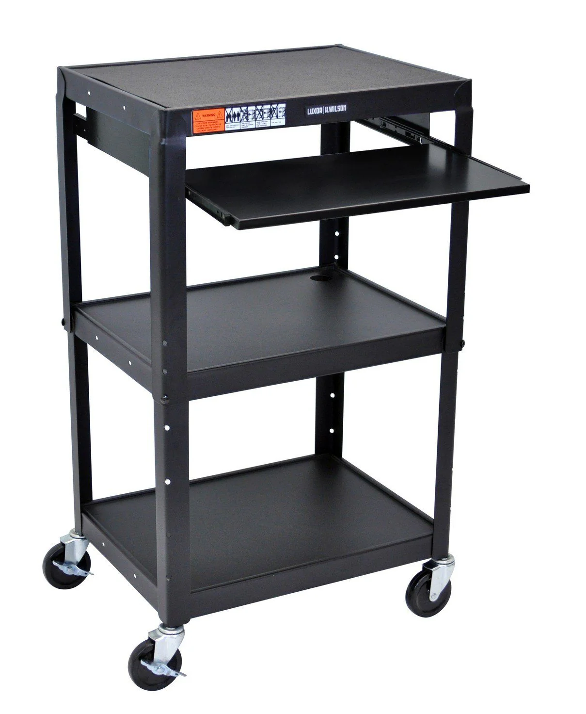 Luxor Adjustable Height Black Metal A/V Cart w/ Pullout Keyboard Tray - Image 12