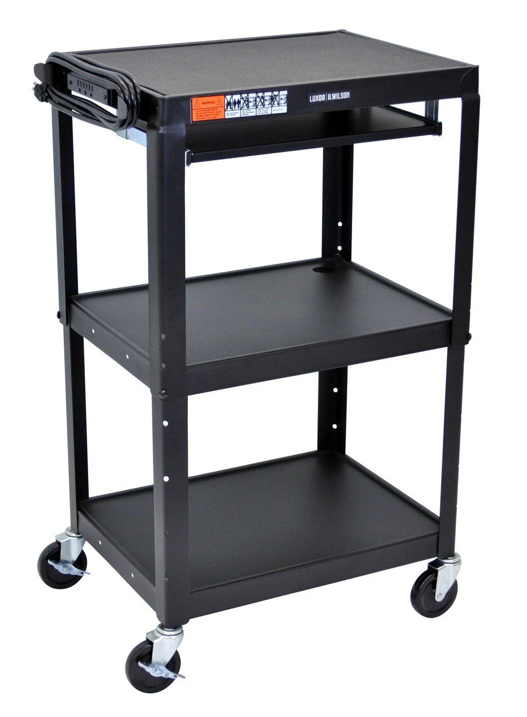Luxor Adjustable Height Black Metal A/V Cart w/ Pullout Keyboard Tray - Image 2
