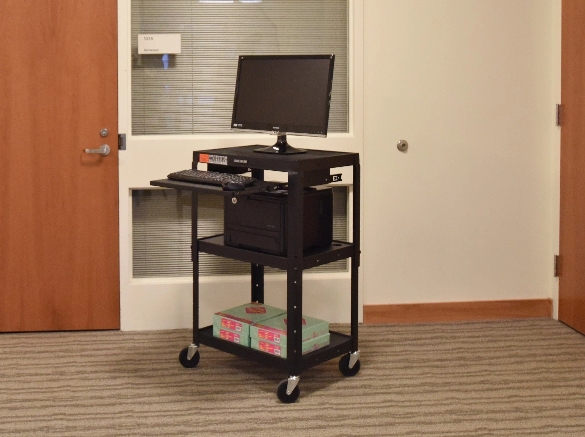 Luxor Adjustable Height Black Metal A/V Cart w/ Pullout Keyboard Tray - Image 8