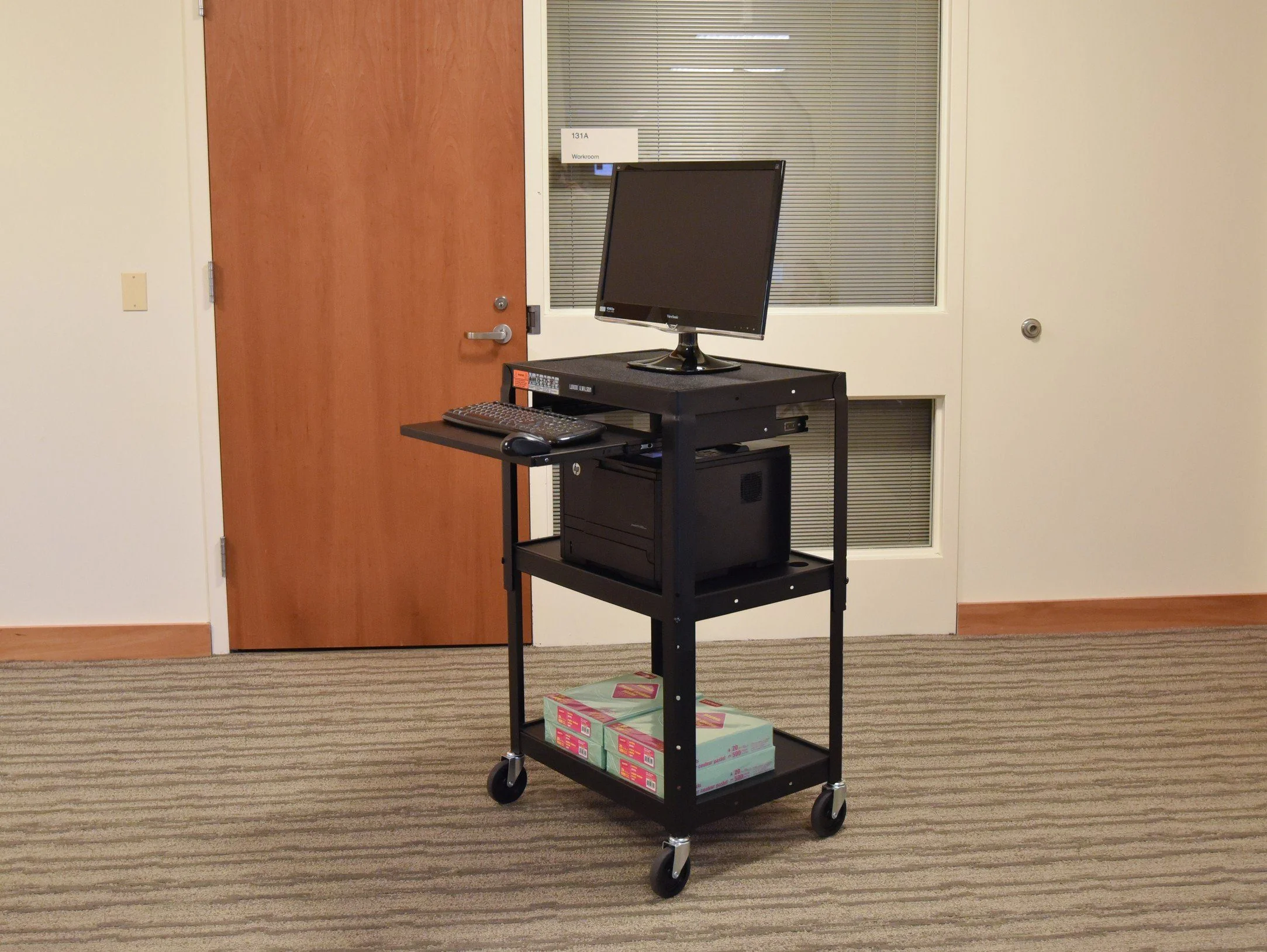 Luxor Adjustable Height Black Metal A/V Cart w/ Pullout Keyboard Tray - Image 9