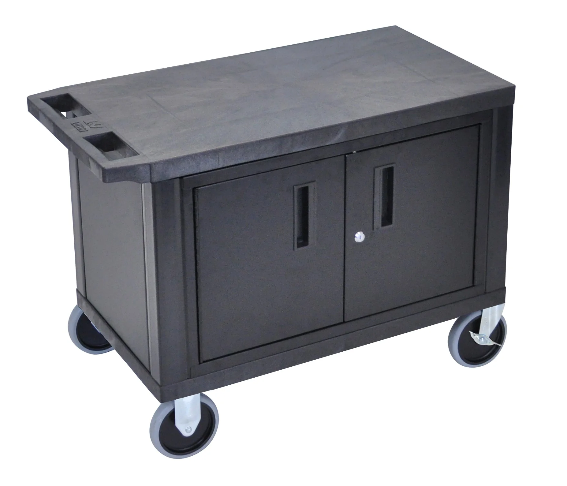 Luxor Black EC25CHD-B 18x32 Cart W/ 2 Shelves and Cabinet &amp; Heavy Duty Casters