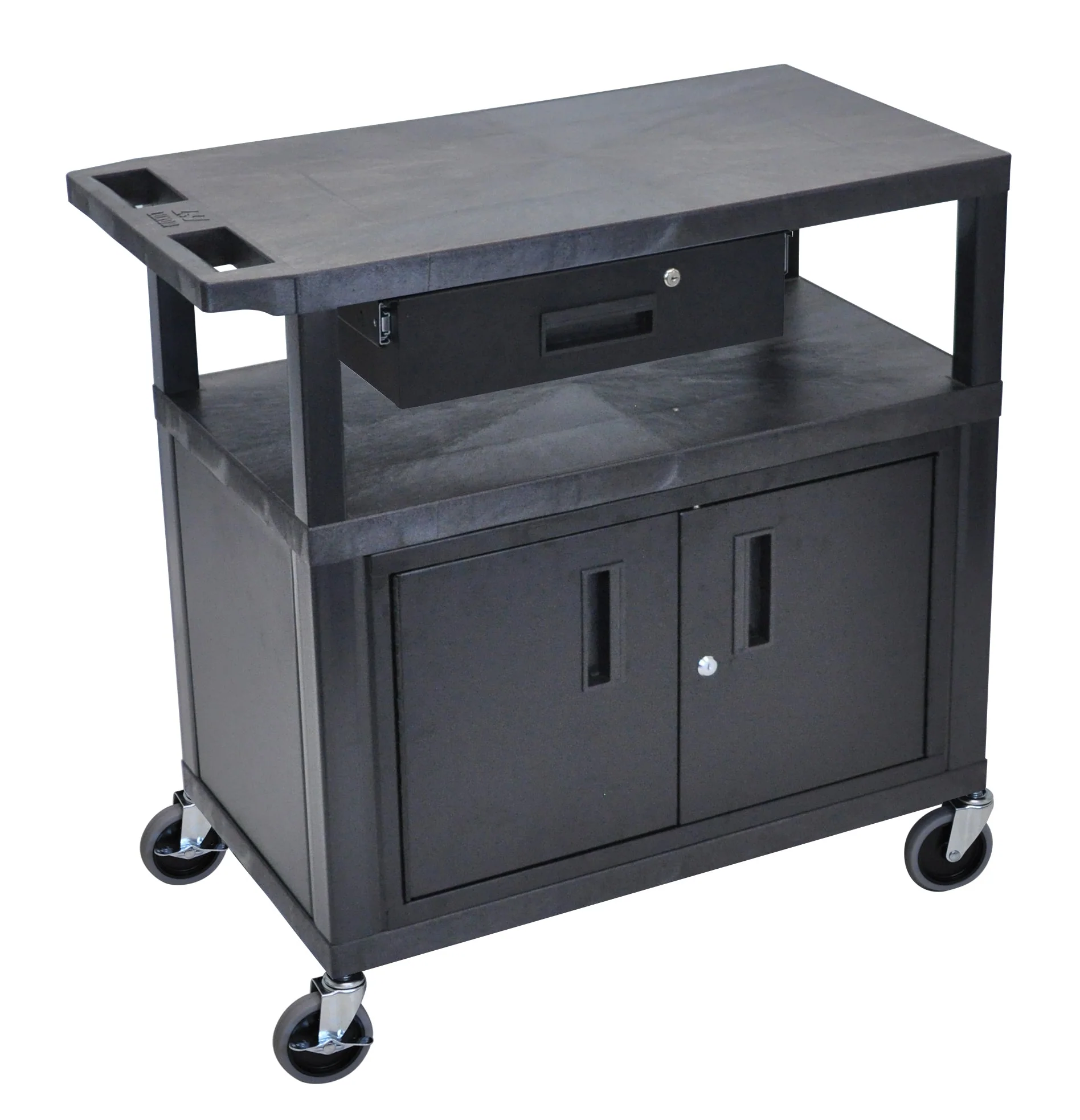 Luxor Black EC34CD-B 18x32 Cart W/ 3 Shelves, Cabinet &amp; Drawer