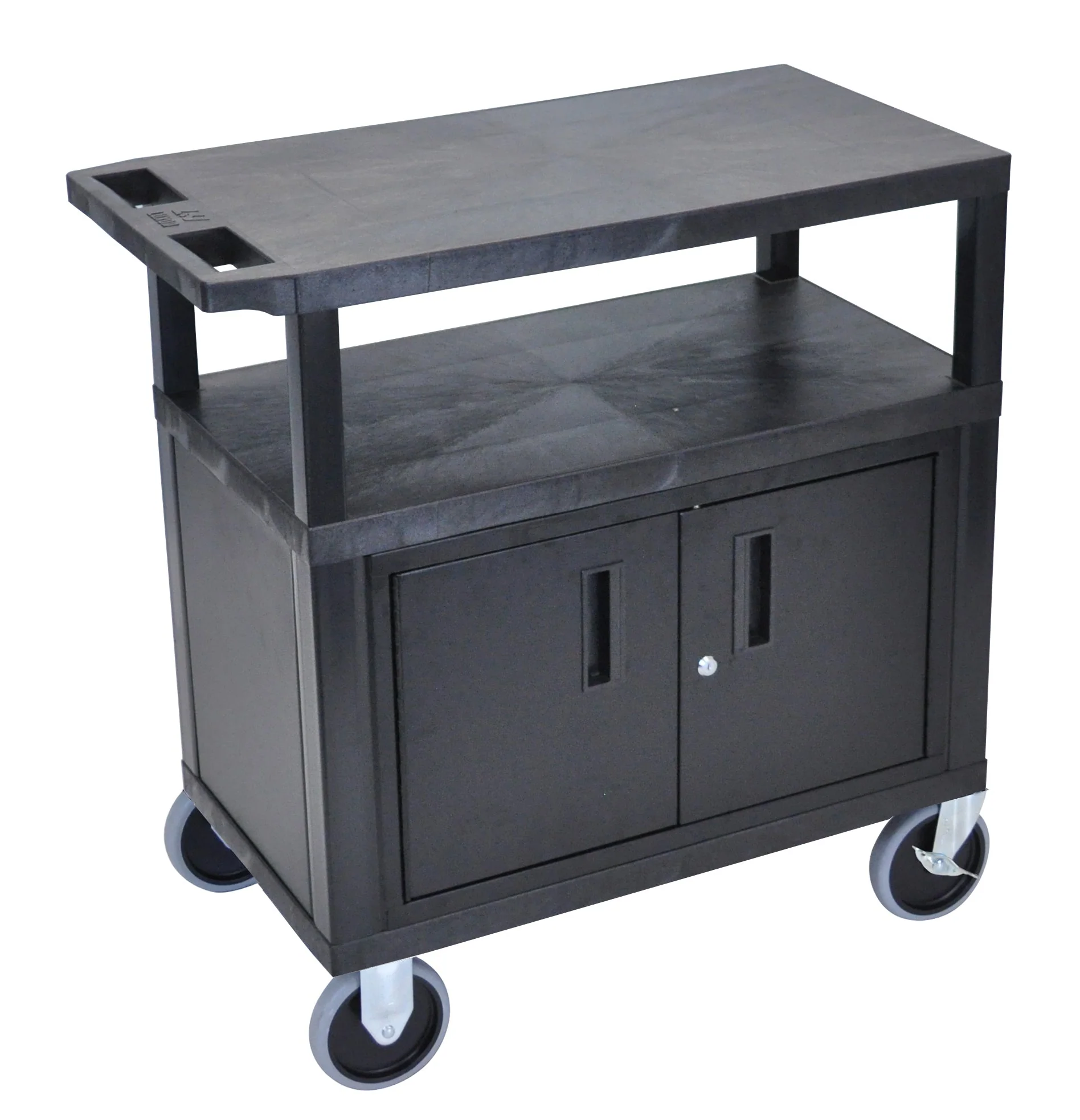 Luxor Black EC34CHD-B 18x32 Cart W/ 3 Shelves, Cabinet &amp; Heavy Duty Casters