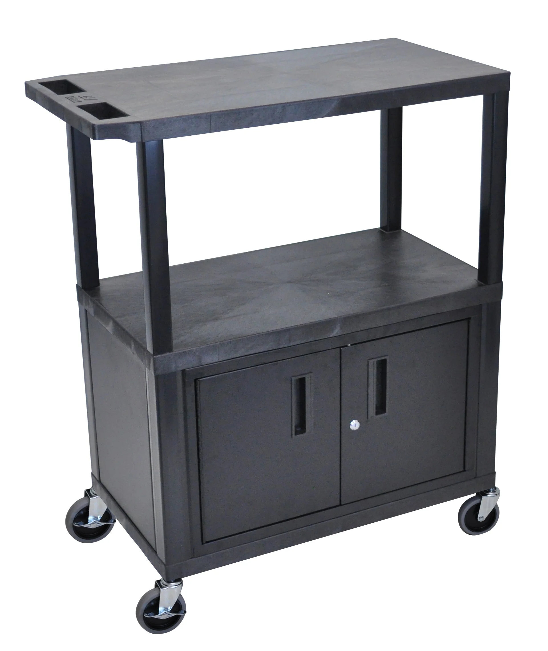 Luxor Black EC38C-B 18x32 Cart W/ 3 Shelves and Cabinet - Image 3