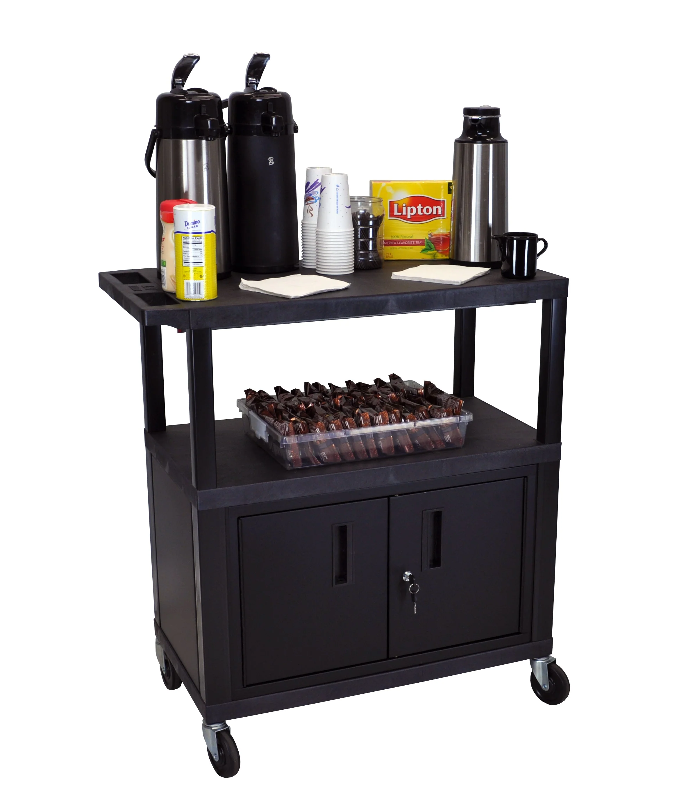 Luxor Black EC38C-B 18x32 Cart W/ 3 Shelves and Cabinet - Image 6