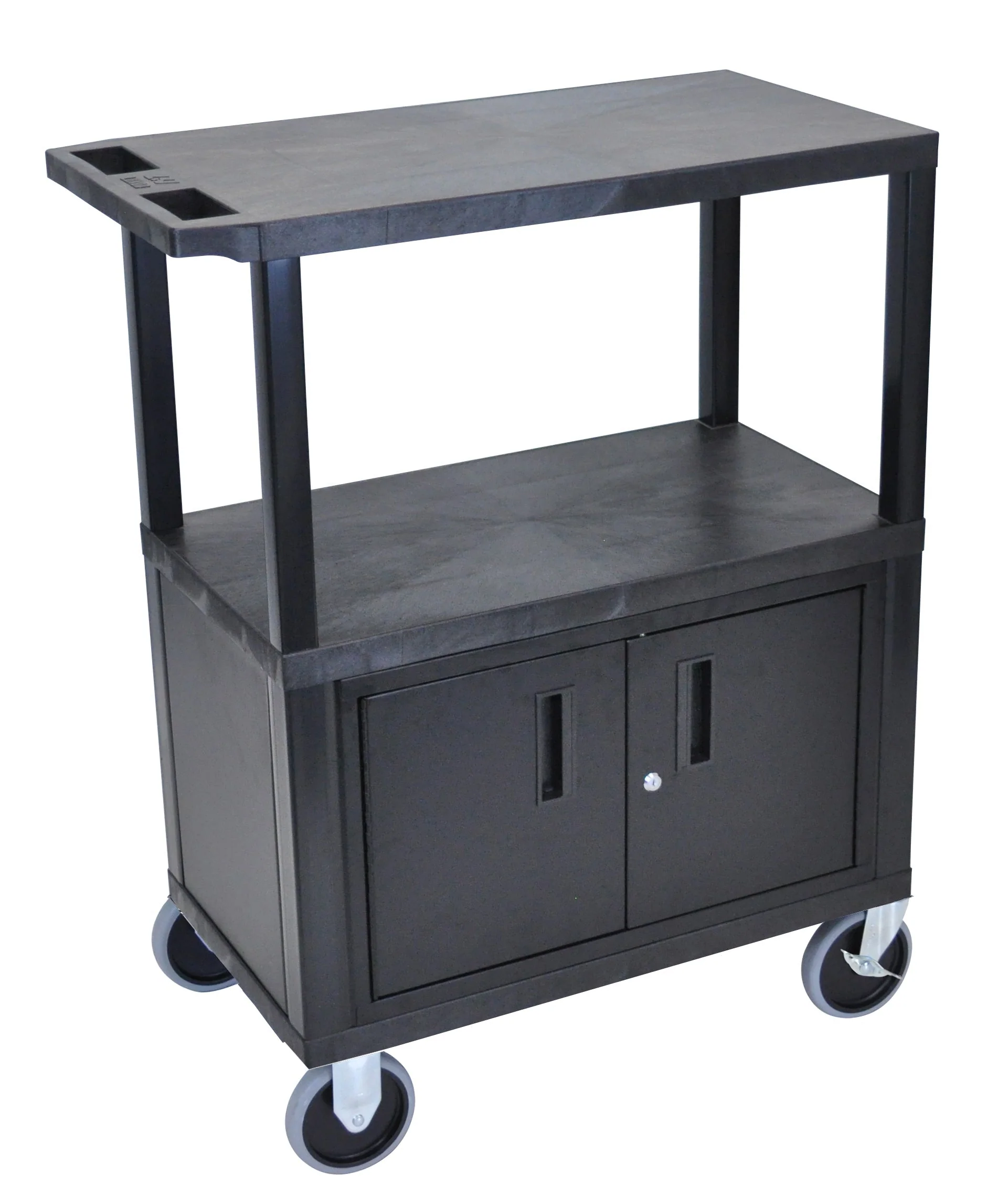 Luxor Black EC38CHD-B 18x32 Cart W/ 3 Shelves, Cabinet &amp; Heavy Duty Casters