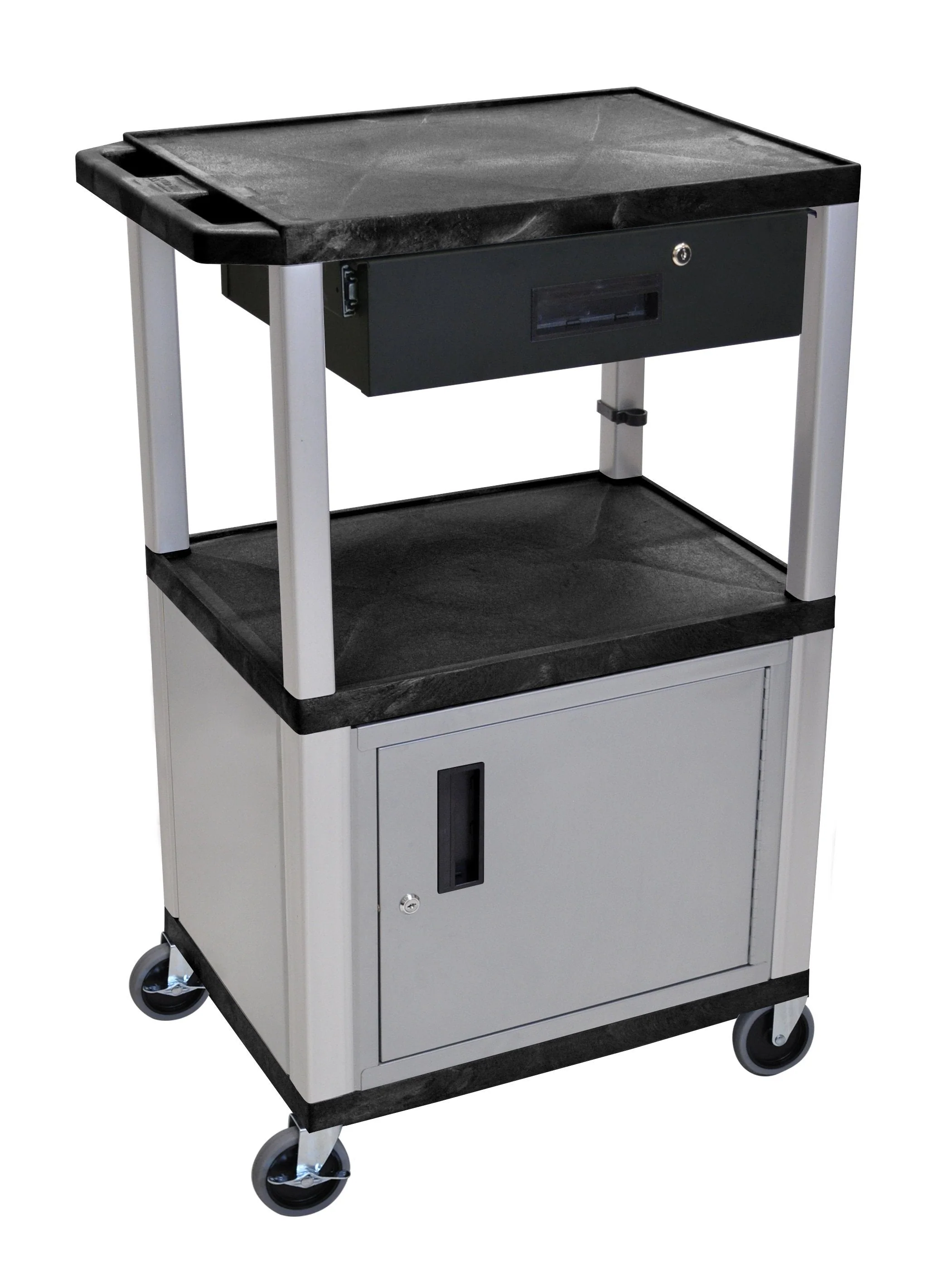 Luxor Black Tuffy 3 Shelf 42" AV Cart w/ Electric - Image 2