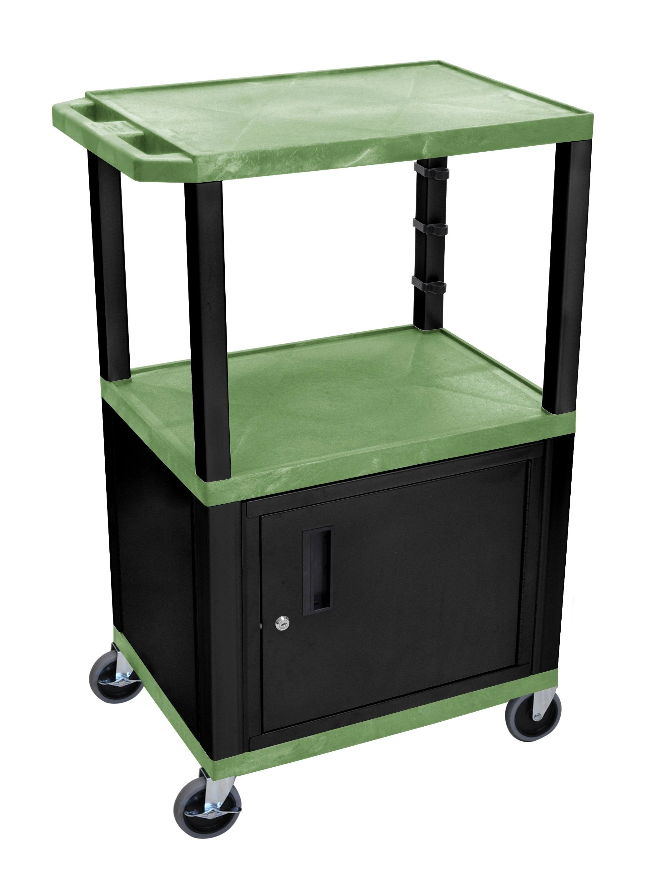 Luxor Green Tuffy 3 Shelf 42" AV Cart W/ Nickel Legs, Cabinet &amp; Electric