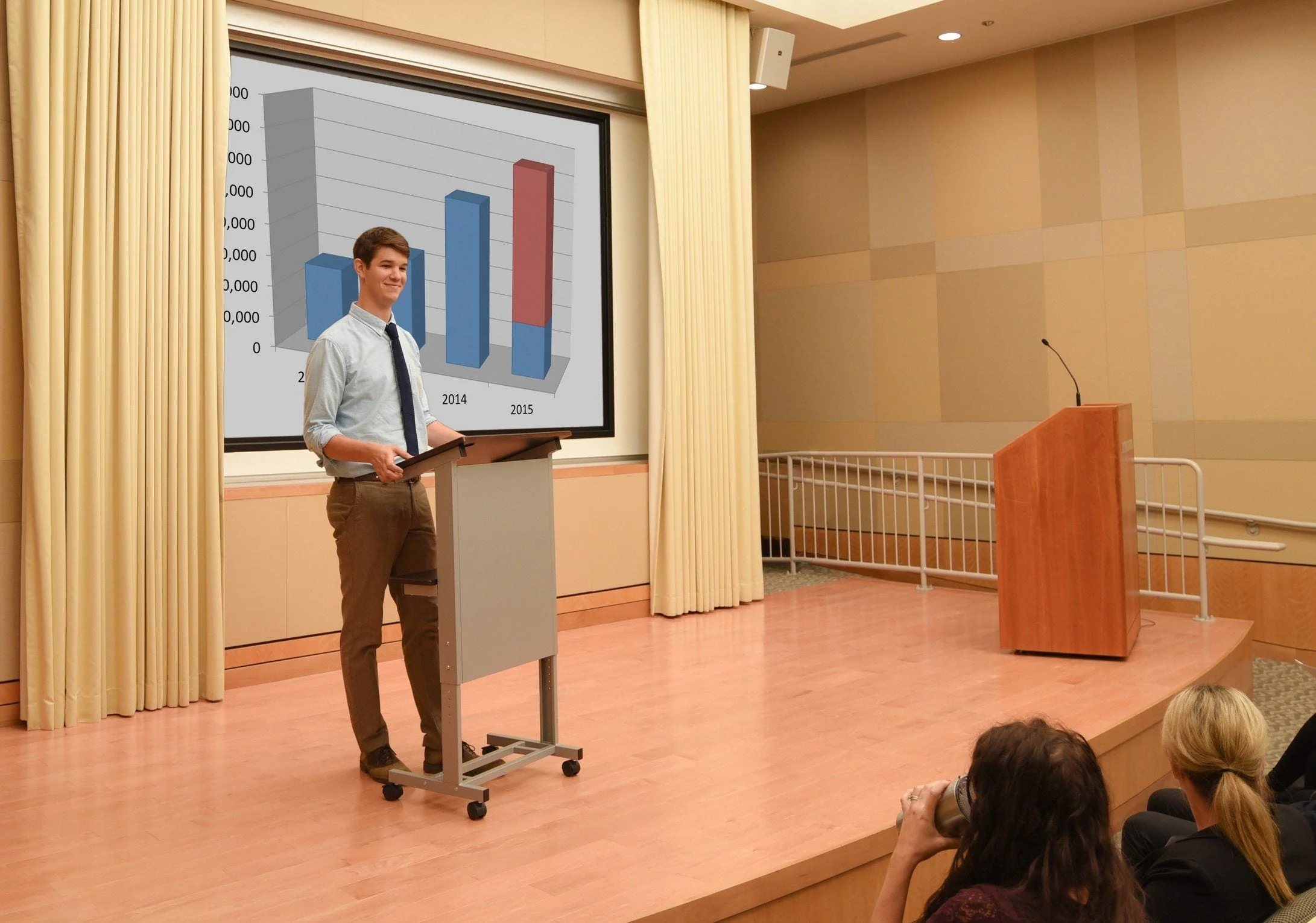 Luxor LX-ADJ-DW Adjustable Height Lectern Podium Mobile Presentation Station. - Image 2