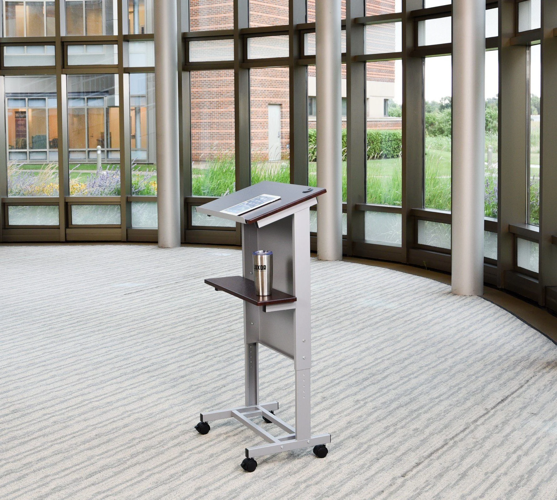 Luxor LX-ADJ-DW Adjustable Height Lectern Podium Mobile Presentation Station. - Image 7