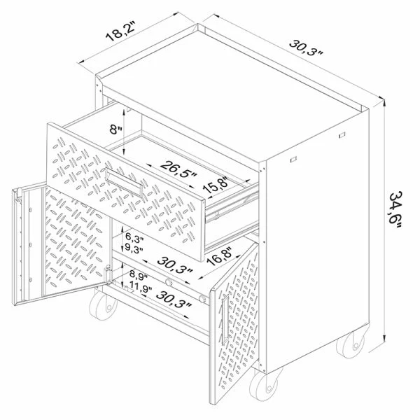 Manhattan Comfort Fortress Mobile Cabinet with Drawer and Shelves - Image 3