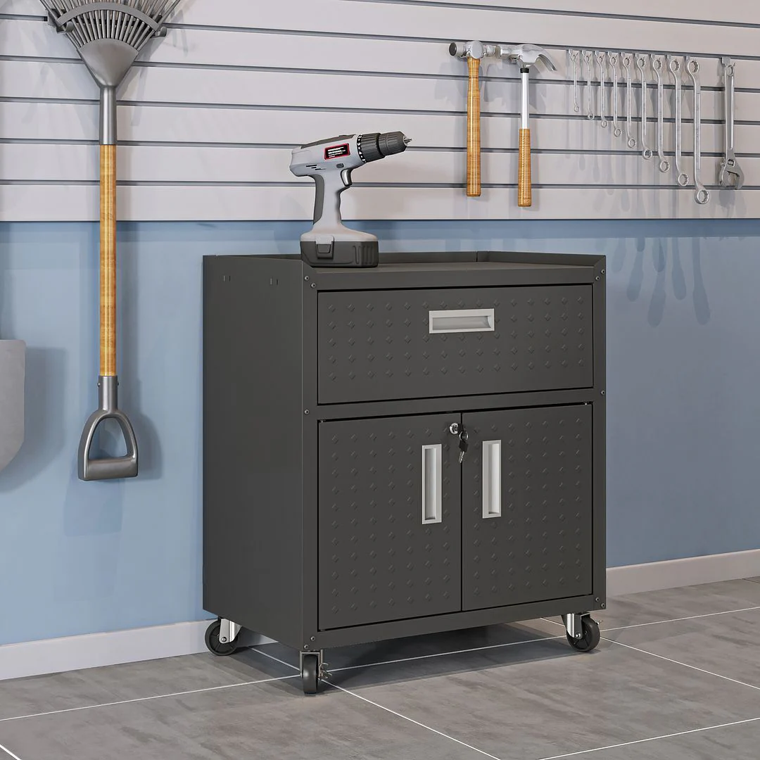 Manhattan Comfort Fortress Mobile Cabinet with Drawer and Shelves - Image 5