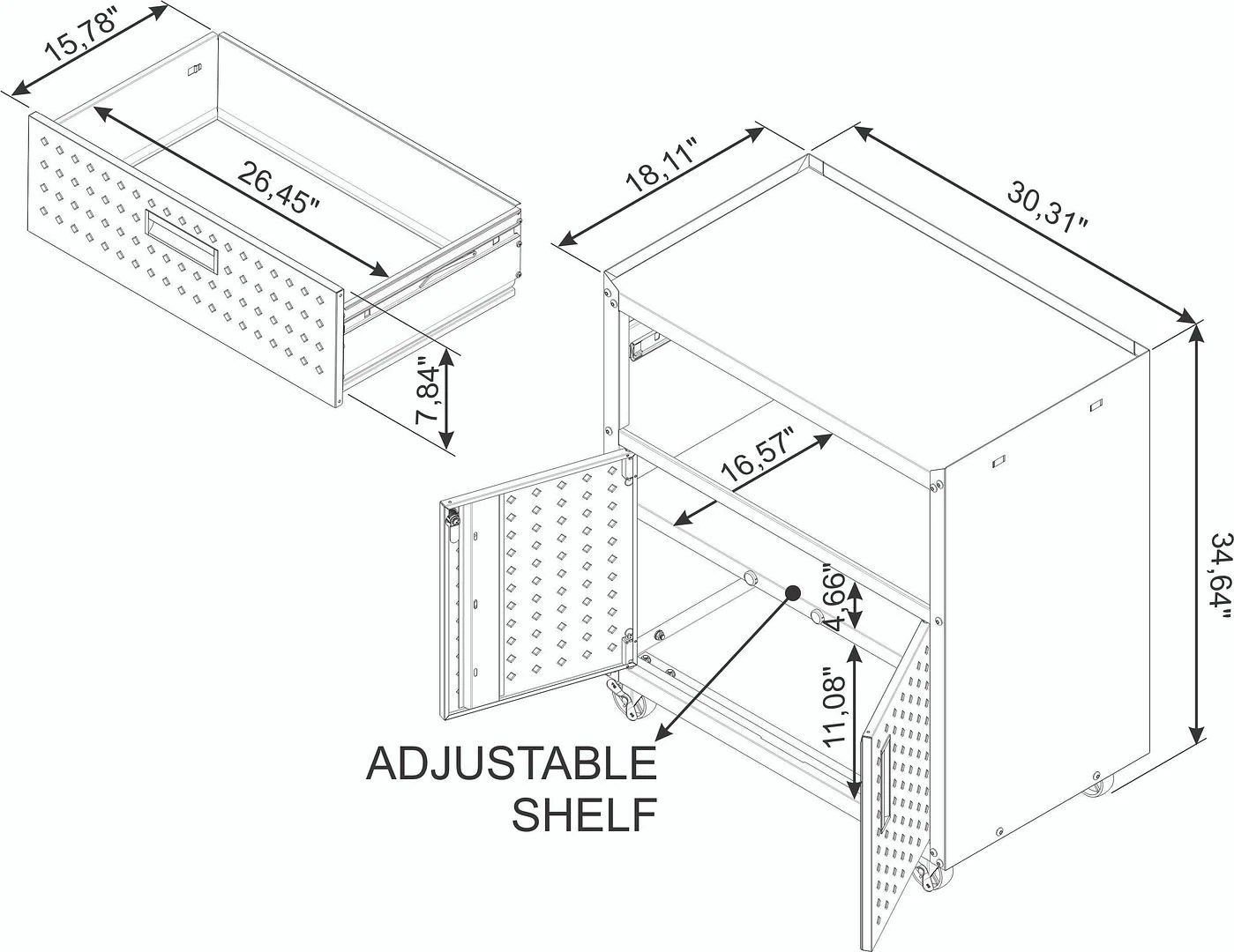 Manhattan Comfort Fortress Mobile Cabinet with Drawer and Shelves - Image 6