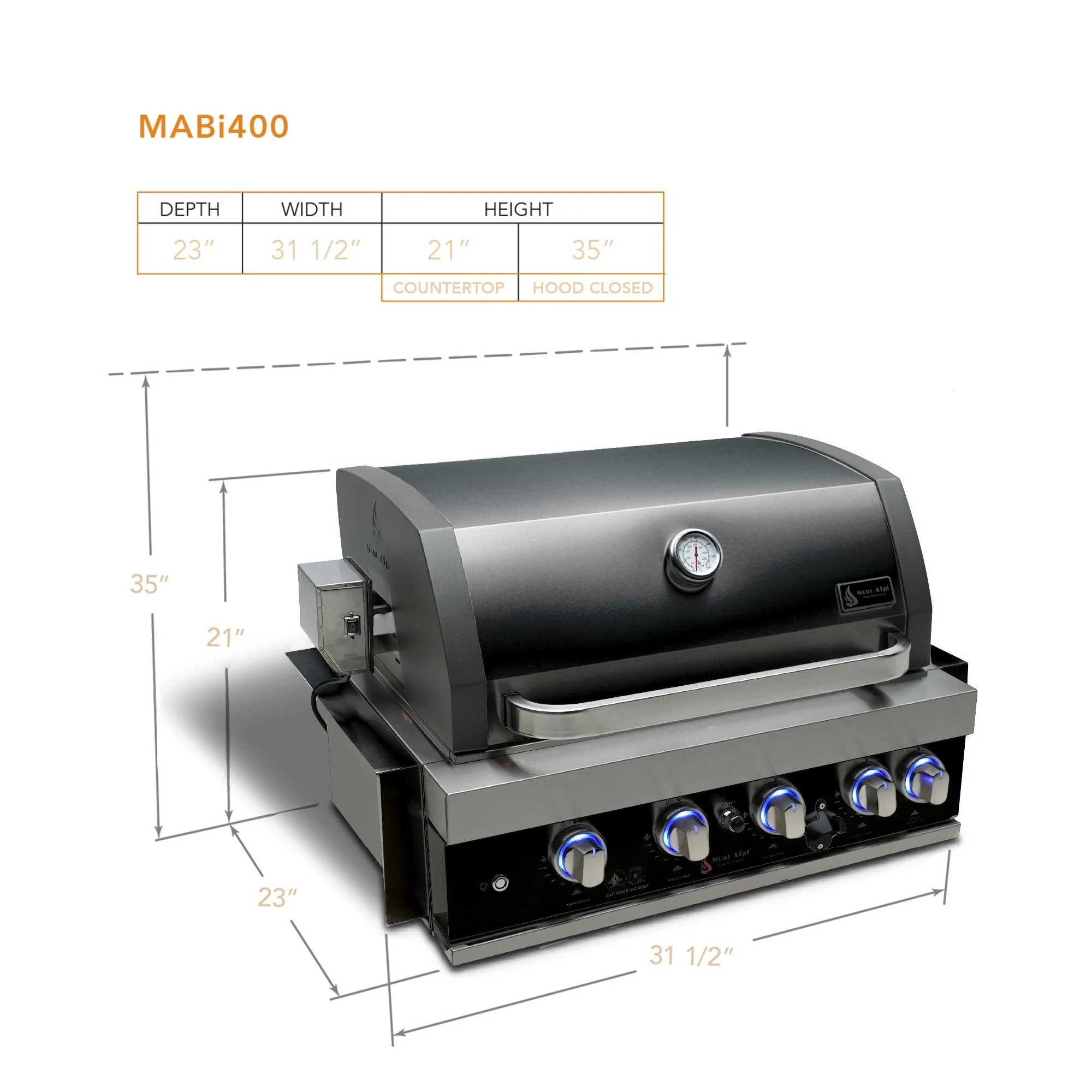 Mont Alpi MABI400-BSS - 32-Inch 4-Burner Black Stainless Steel Built-In Gas Grill - Image 2