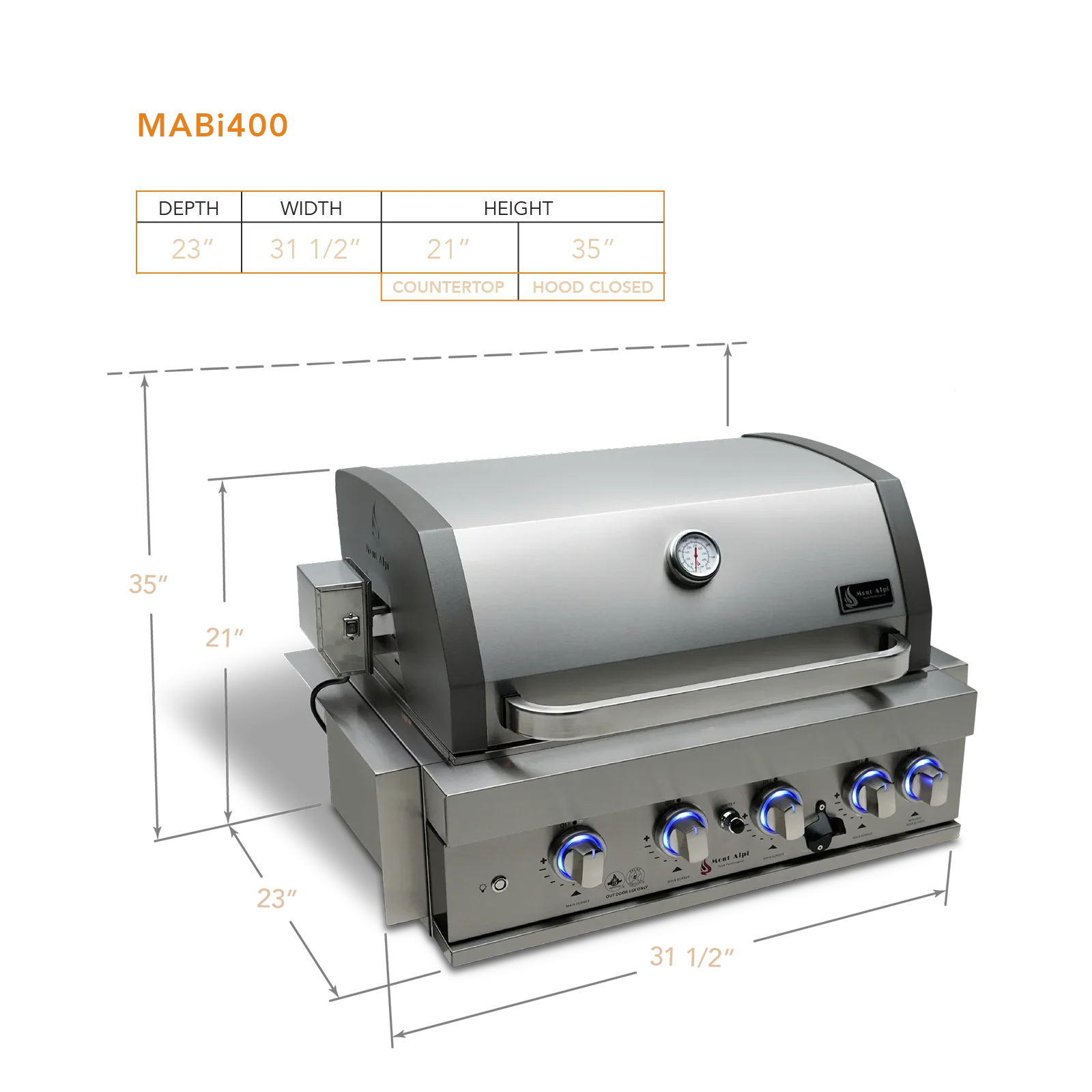 Mont Alpi MABi400 - 32 Inch Built-in Propane Gas Grill Stainless Steel - Image 4