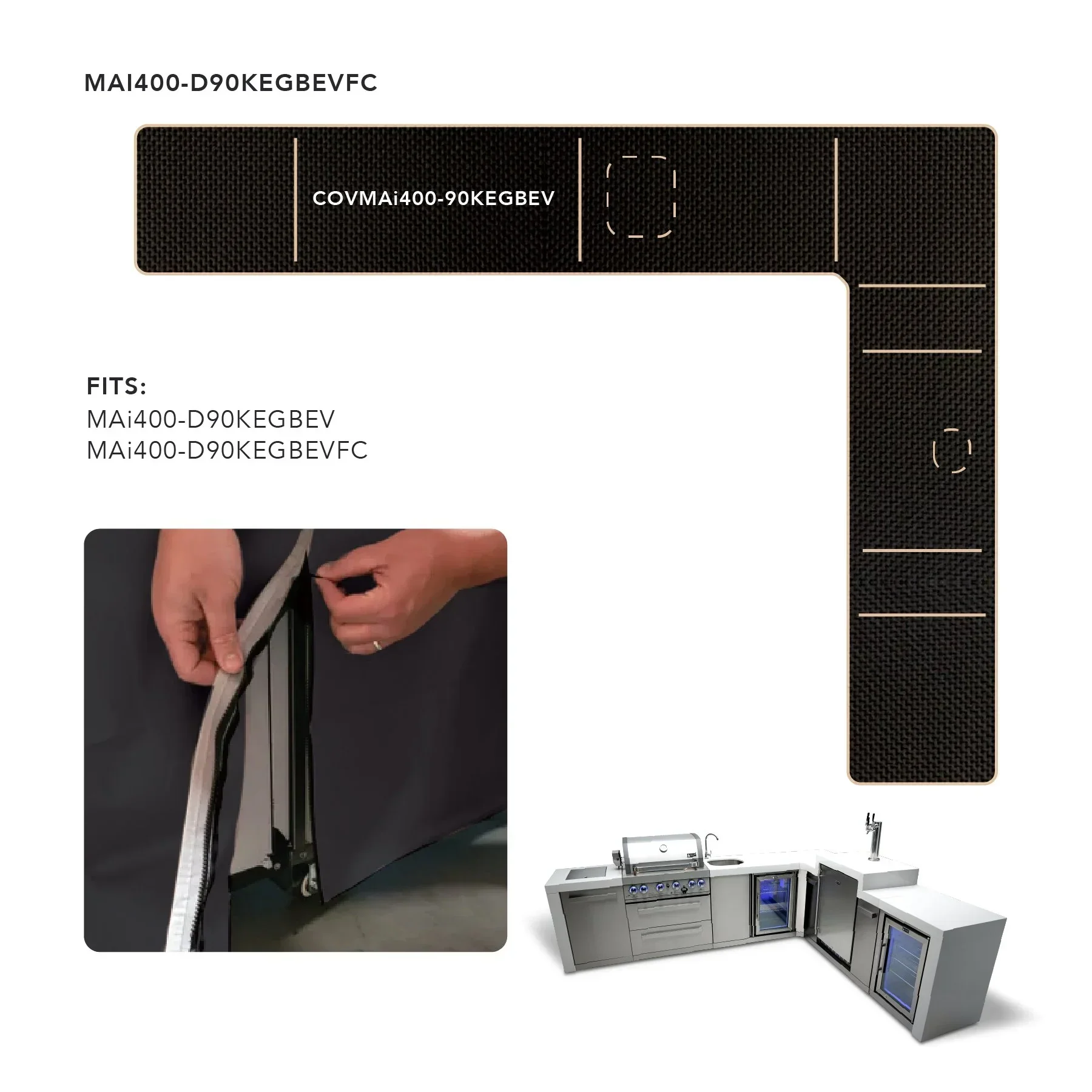 Mont Alpi COVMAi400-90KEGBEV - Cover For 400 Island w/ 90-Degree Corner, Kegerator, and Beverage Center