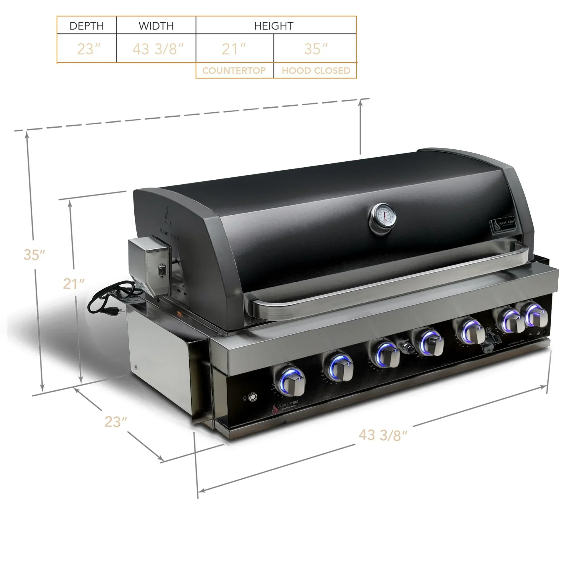 Mont Alpi MABi805-BSS - 44-Inch 6-Burner Black Stainless Steel Built-In Gas Grill - Image 2