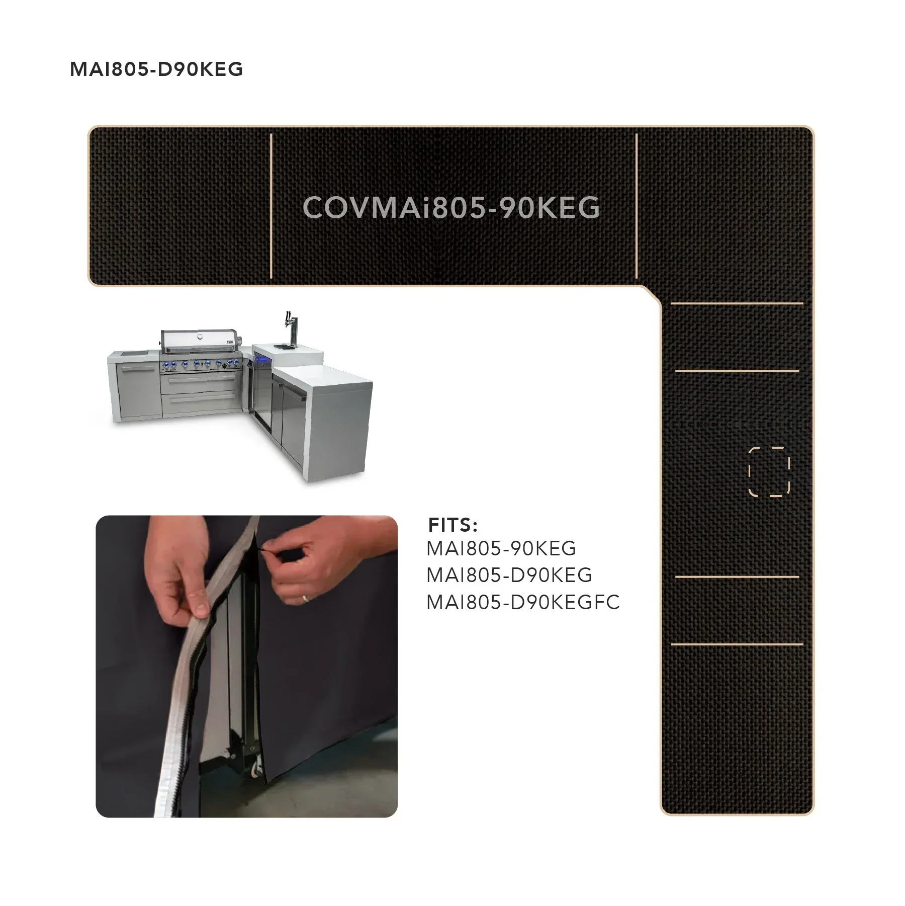 Mont Alpi COVMAi805-90KEG - Cover For 805 Island w/ 90-Degree Corner and Kegerator  - Image 3