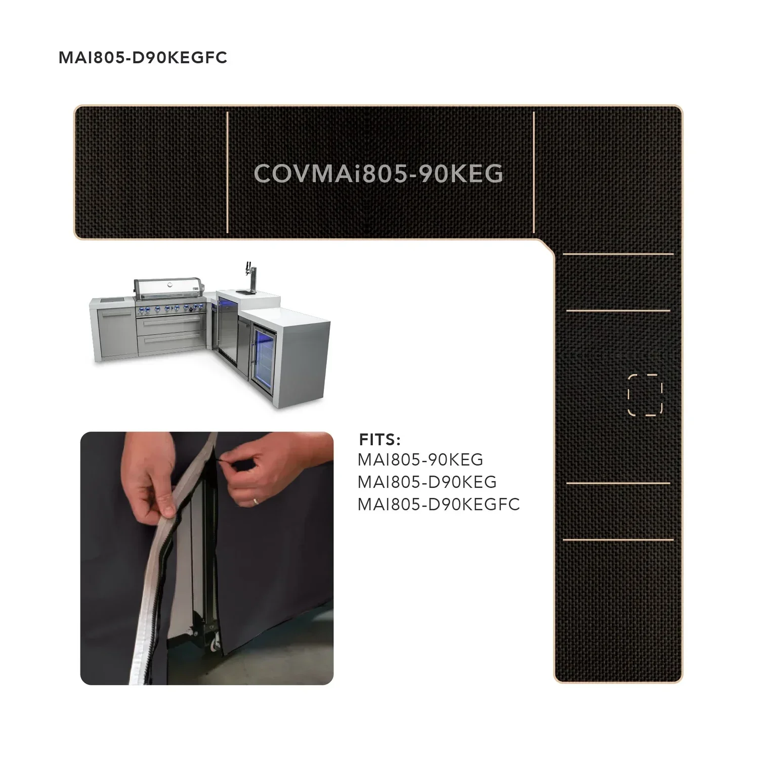 Mont Alpi COVMAi805-90KEG - Cover For 805 Island w/ 90-Degree Corner and Kegerator  - Image 4