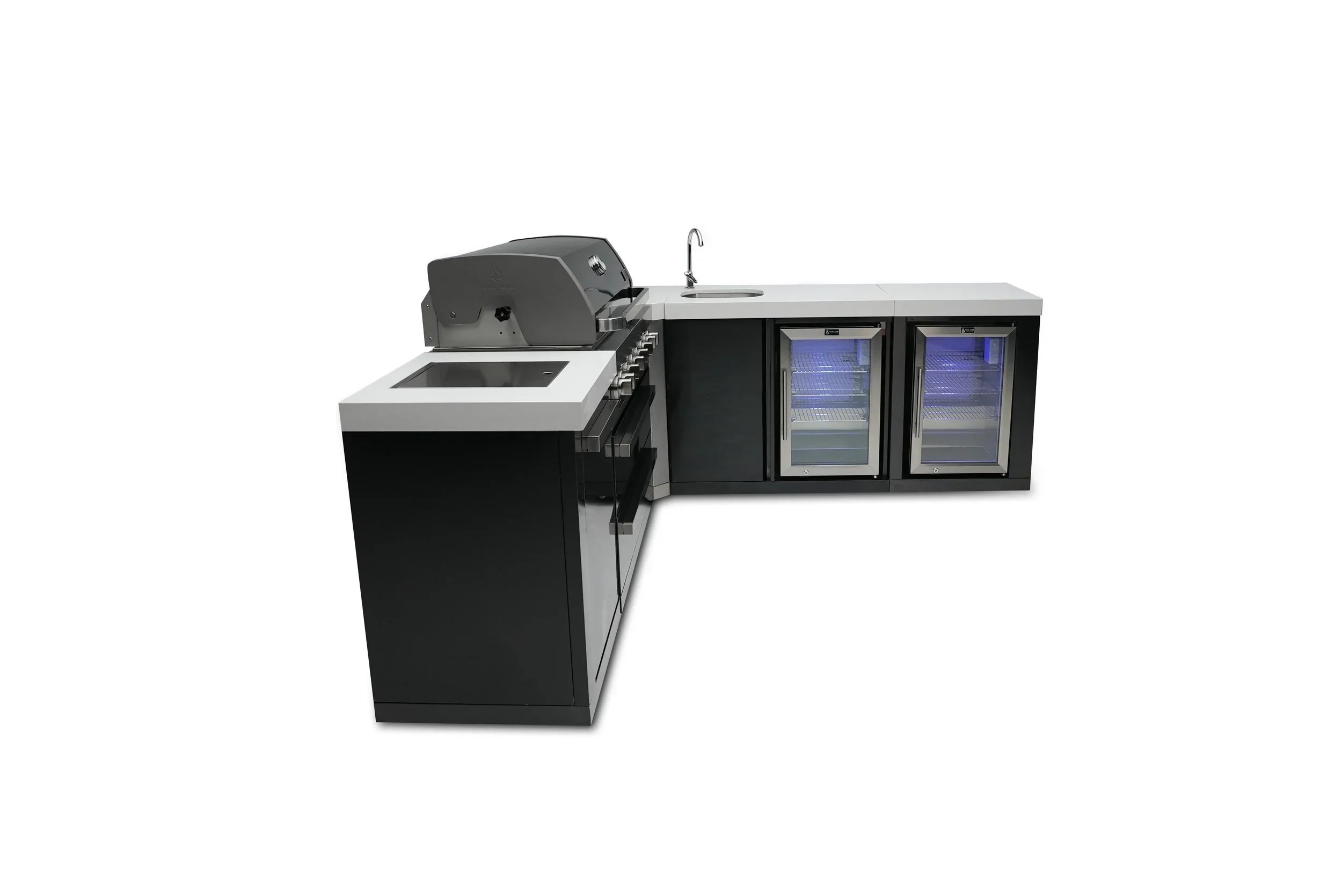 Mont Alpi Black Stainless Series MAi805-BSS90BEVFC - 8 Ft L-Shaped Propane Outdoor Kitchen Island w/ Side Burner, Fridge, & Beverage Center - Image 4