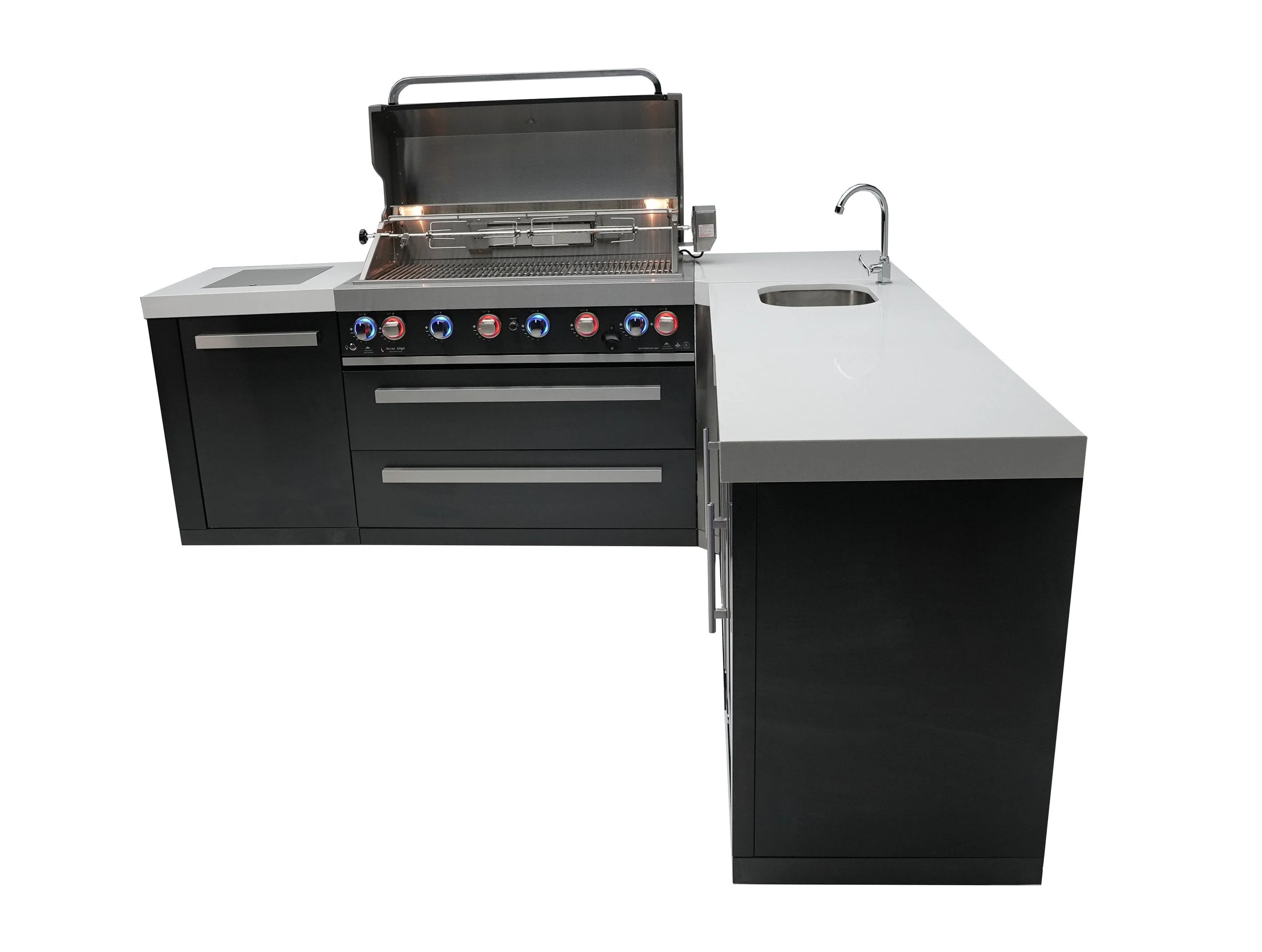 Mont Alpi Black Stainless Series MAi805-BSS90BEVFC - 8 Ft L-Shaped Propane Outdoor Kitchen Island w/ Side Burner, Fridge, & Beverage Center - Image 5