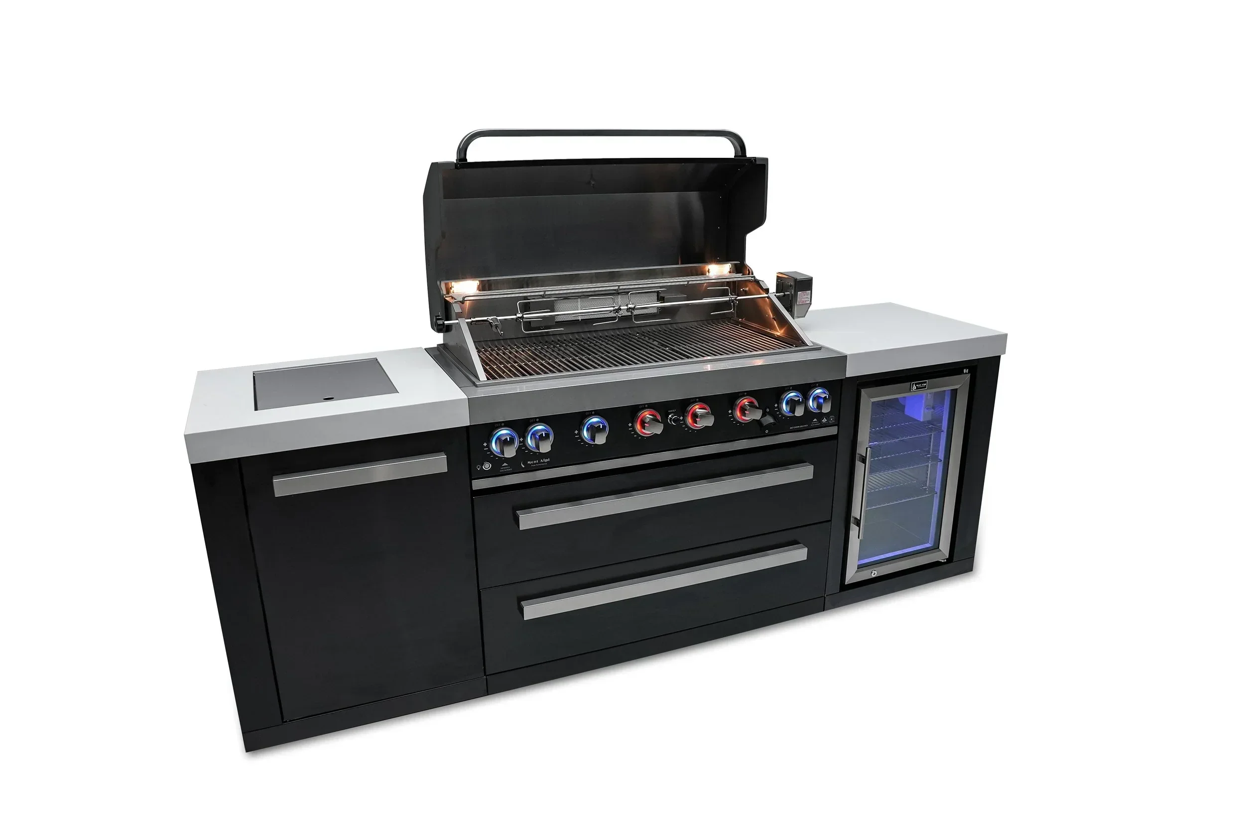 Mont Alpi Black Stainless Series MAi805-BSSFC -8 Ft Propane Outdoor Kitchen Island w/ Side Burner & Fridge - Image 3