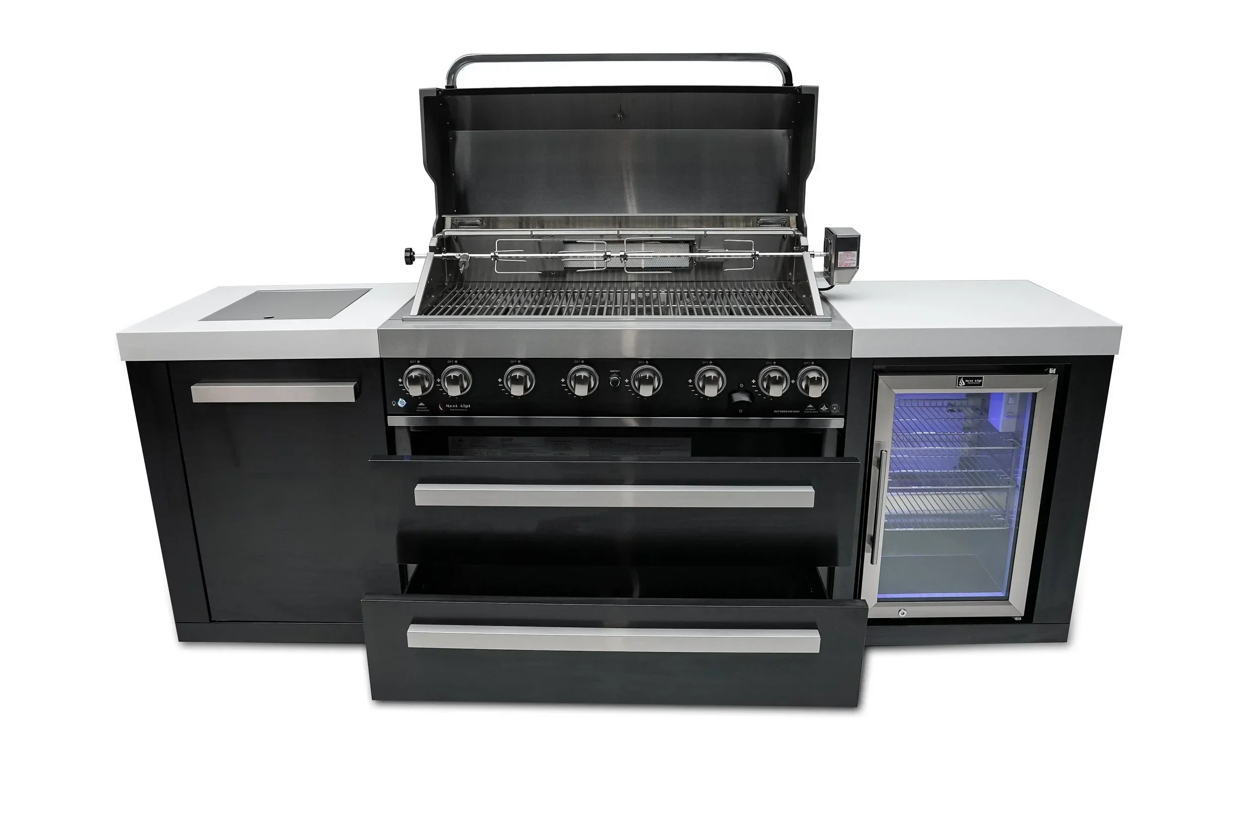 Mont Alpi Black Stainless Series MAi805-BSSFC -8 Ft Propane Outdoor Kitchen Island w/ Side Burner & Fridge - Image 4