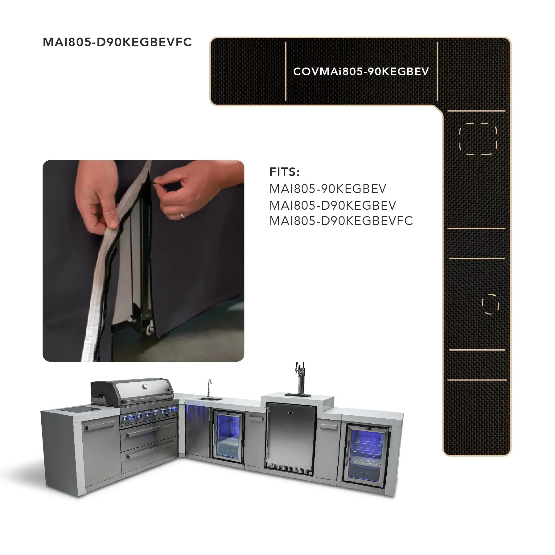 Mont Alpi COVMAi805-90KEGBEV - Cover For 805 Island w/ 90-Degree Corner, Kegerator, and Beverage Center 