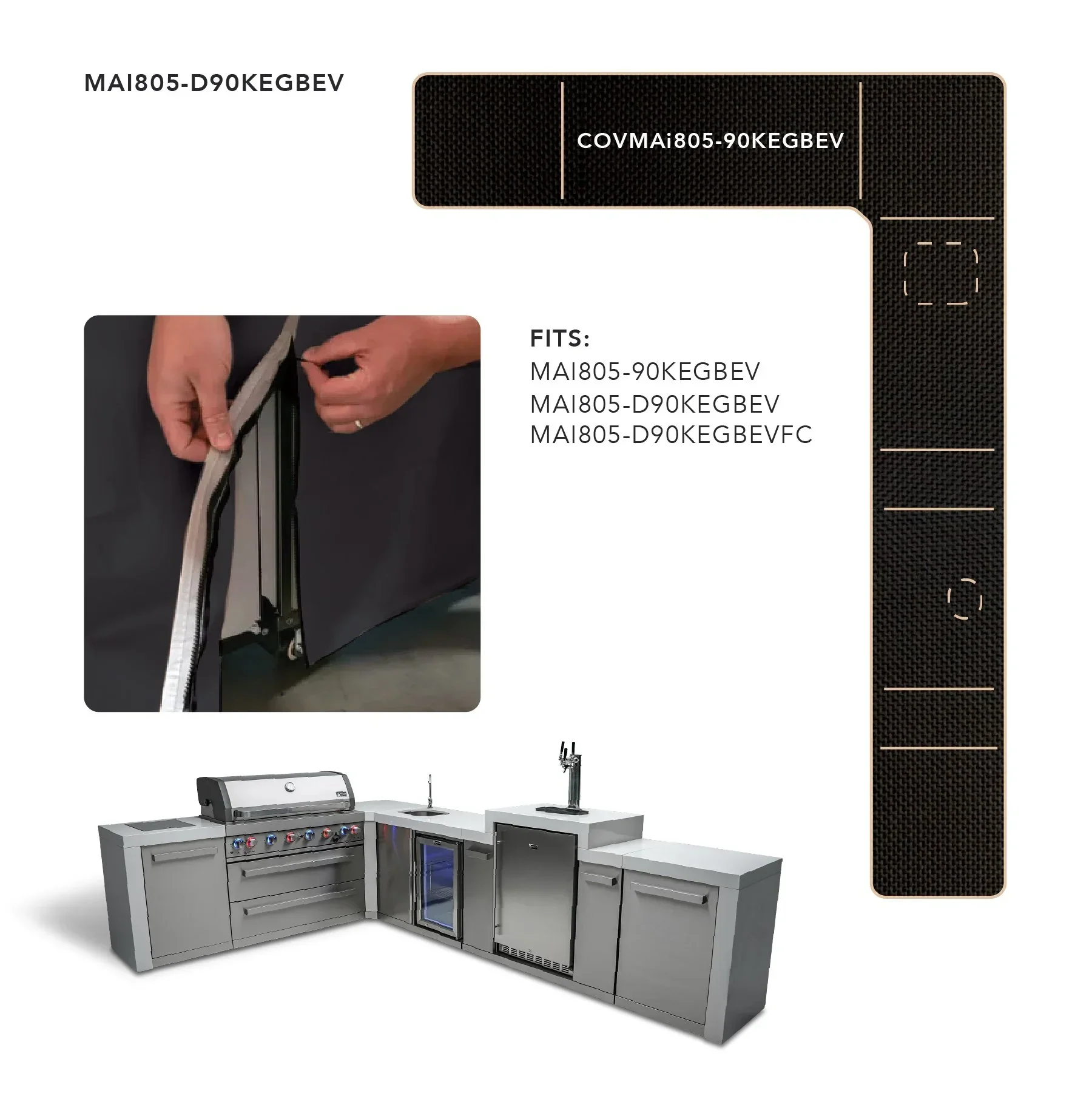 Mont Alpi COVMAi805-90KEGBEV - Cover For 805 Island w/ 90-Degree Corner, Kegerator, and Beverage Center  - Image 2