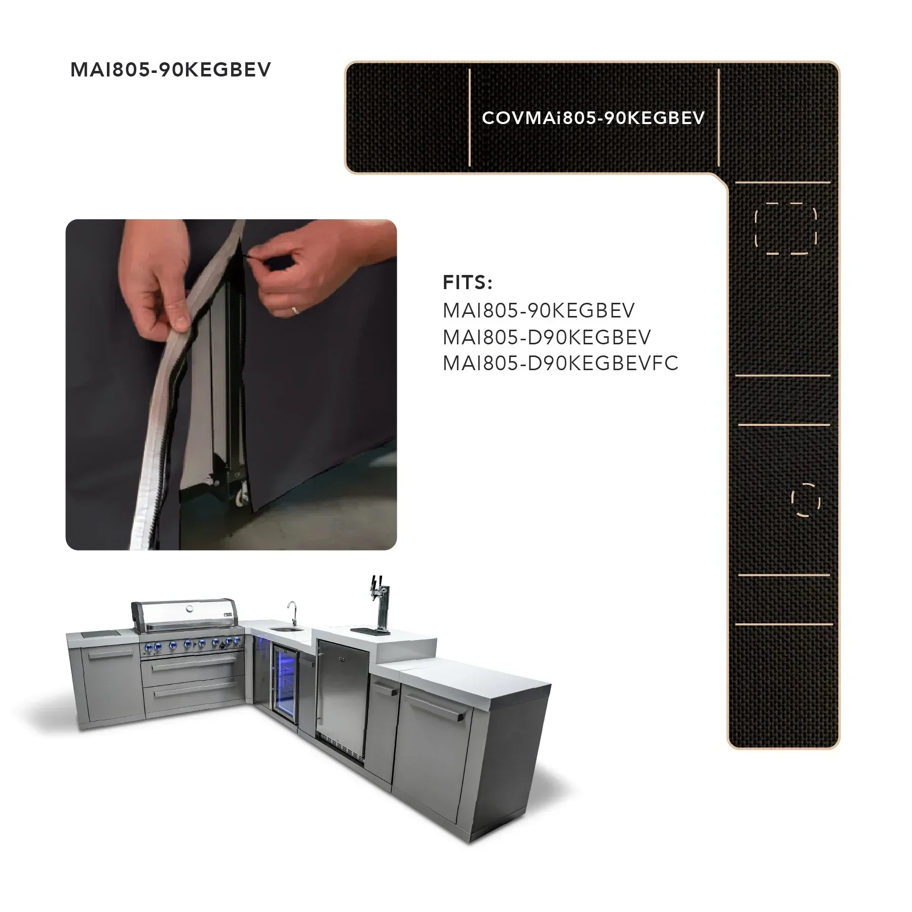 Mont Alpi COVMAi805-90KEGBEV - Cover For 805 Island w/ 90-Degree Corner, Kegerator, and Beverage Center  - Image 3