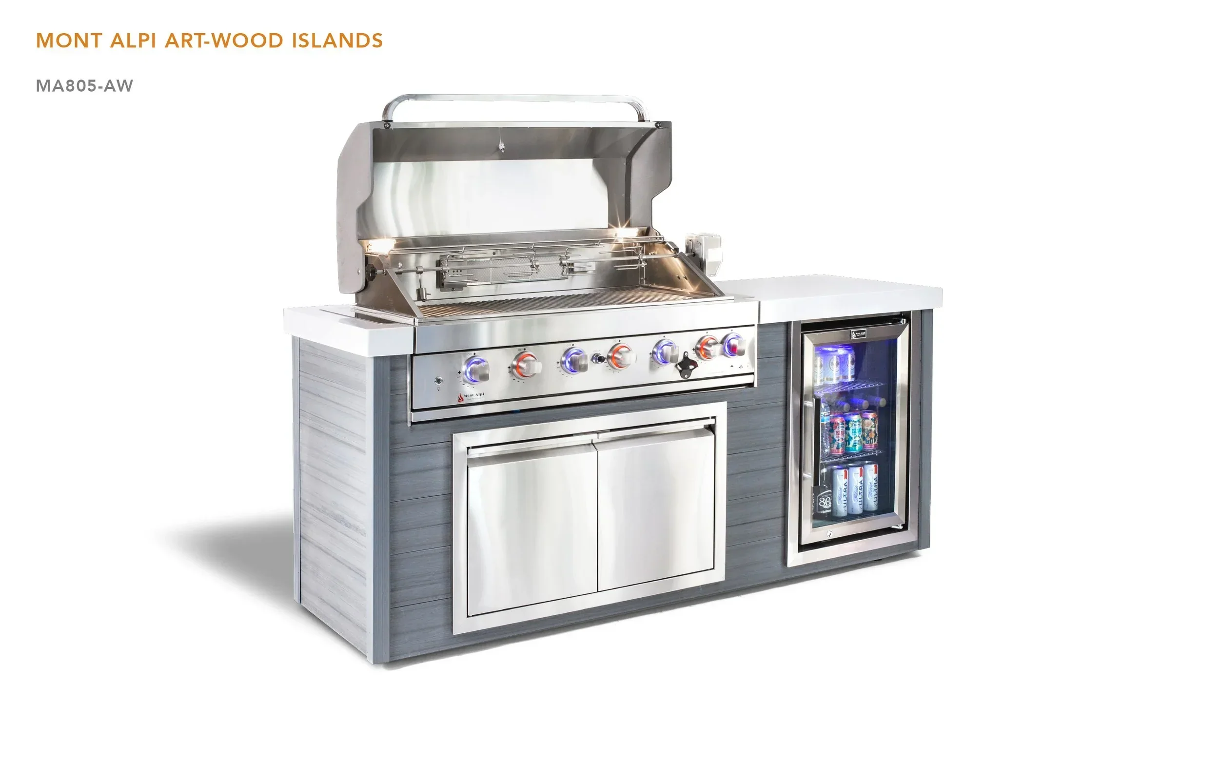 Mont Alpi Artwood Series MA805-AW - 6.5 Ft Propane Outdoor Kitchen Island w/ 6-Burner Grill  - Image 5
