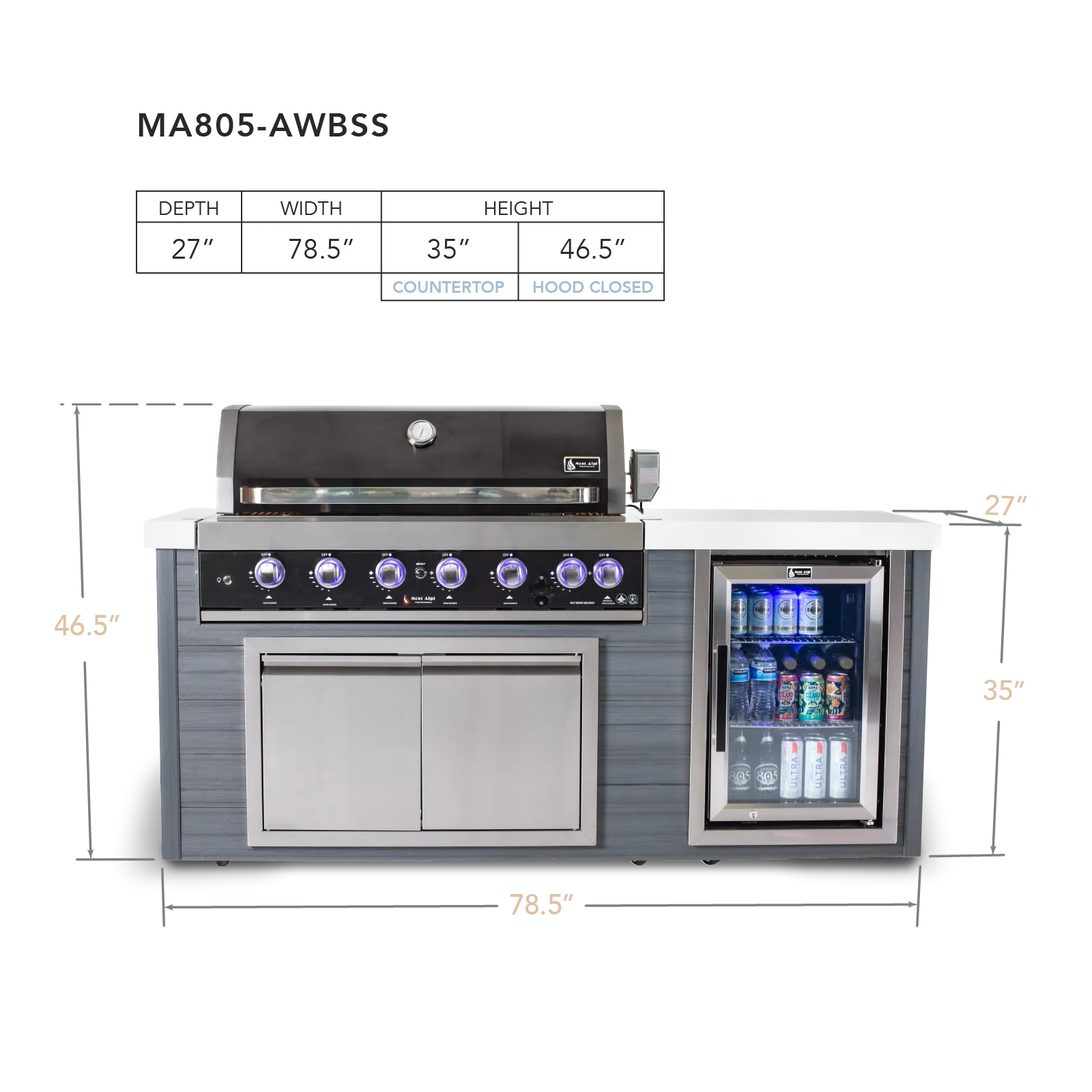 Mont Alpi Artwood Series MA805-AWBSS - 6.5 Ft Propane Outdoor Kitchen Island w/ 6-Burner Black Stainless Grill - Image 2