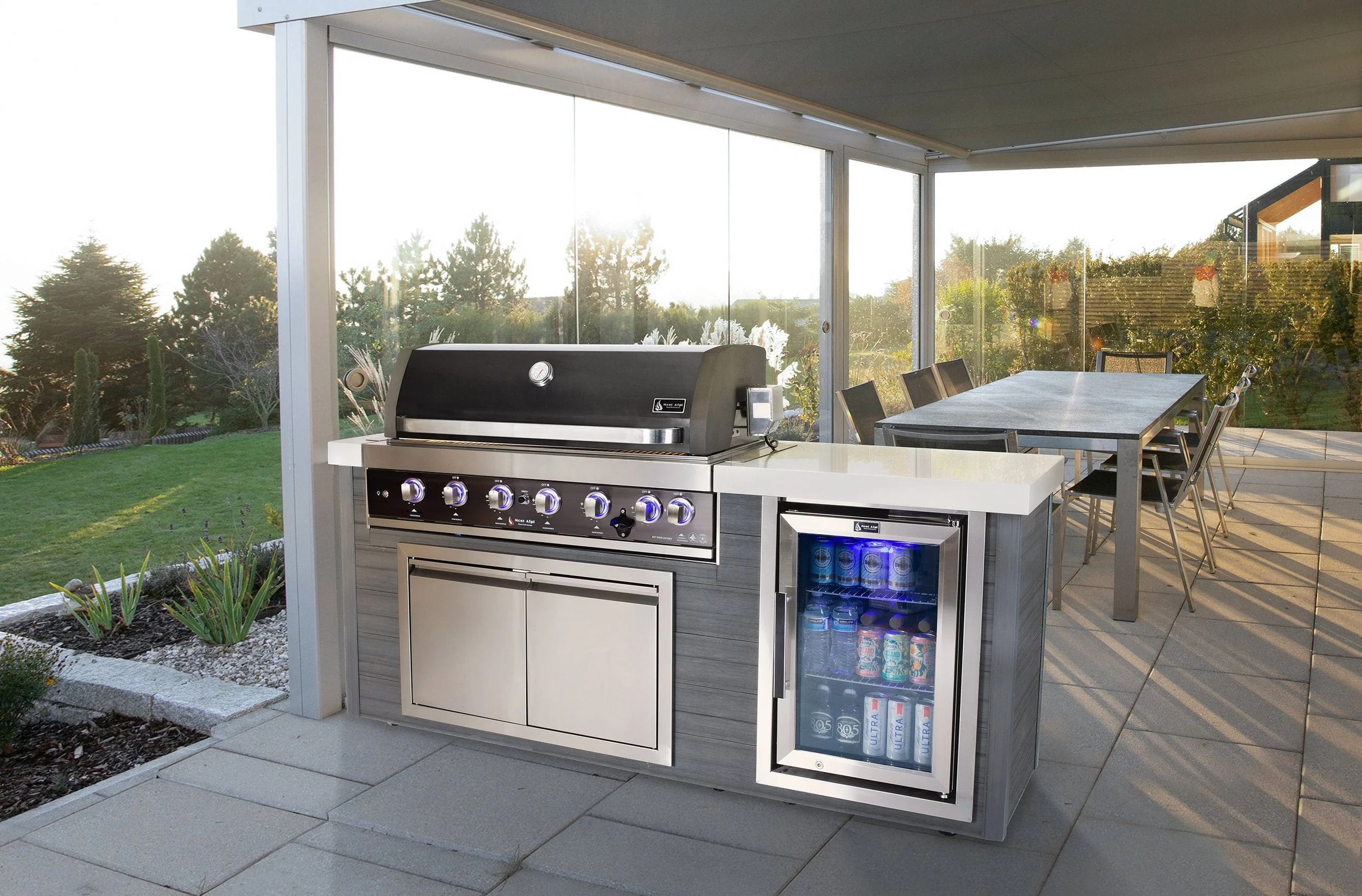 Mont Alpi Artwood Series MA805-AWBSS - 6.5 Ft Propane Outdoor Kitchen Island w/ 6-Burner Black Stainless Grill - Image 3