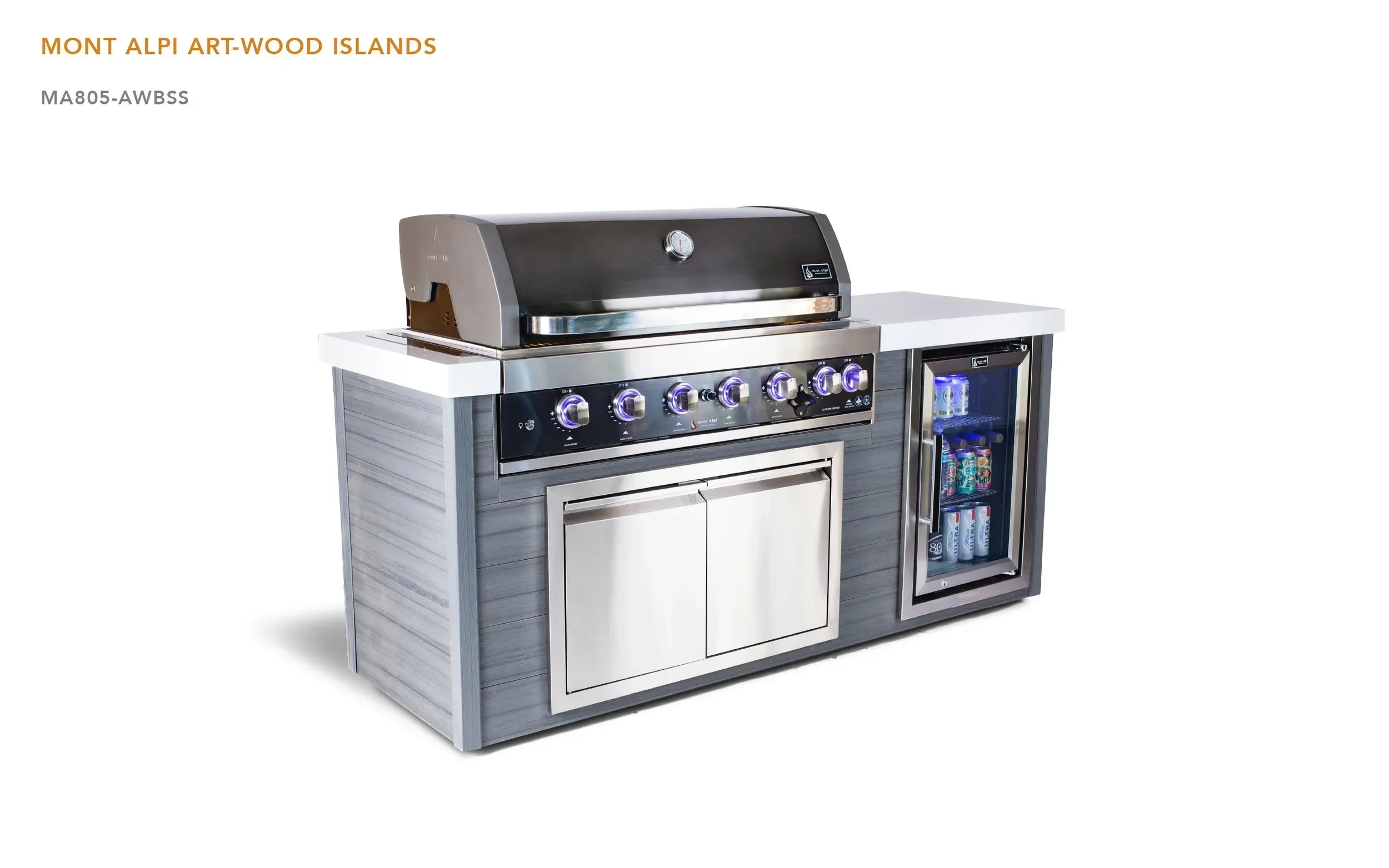 Mont Alpi Artwood Series MA805-AWBSS - 6.5 Ft Propane Outdoor Kitchen Island w/ 6-Burner Black Stainless Grill - Image 4